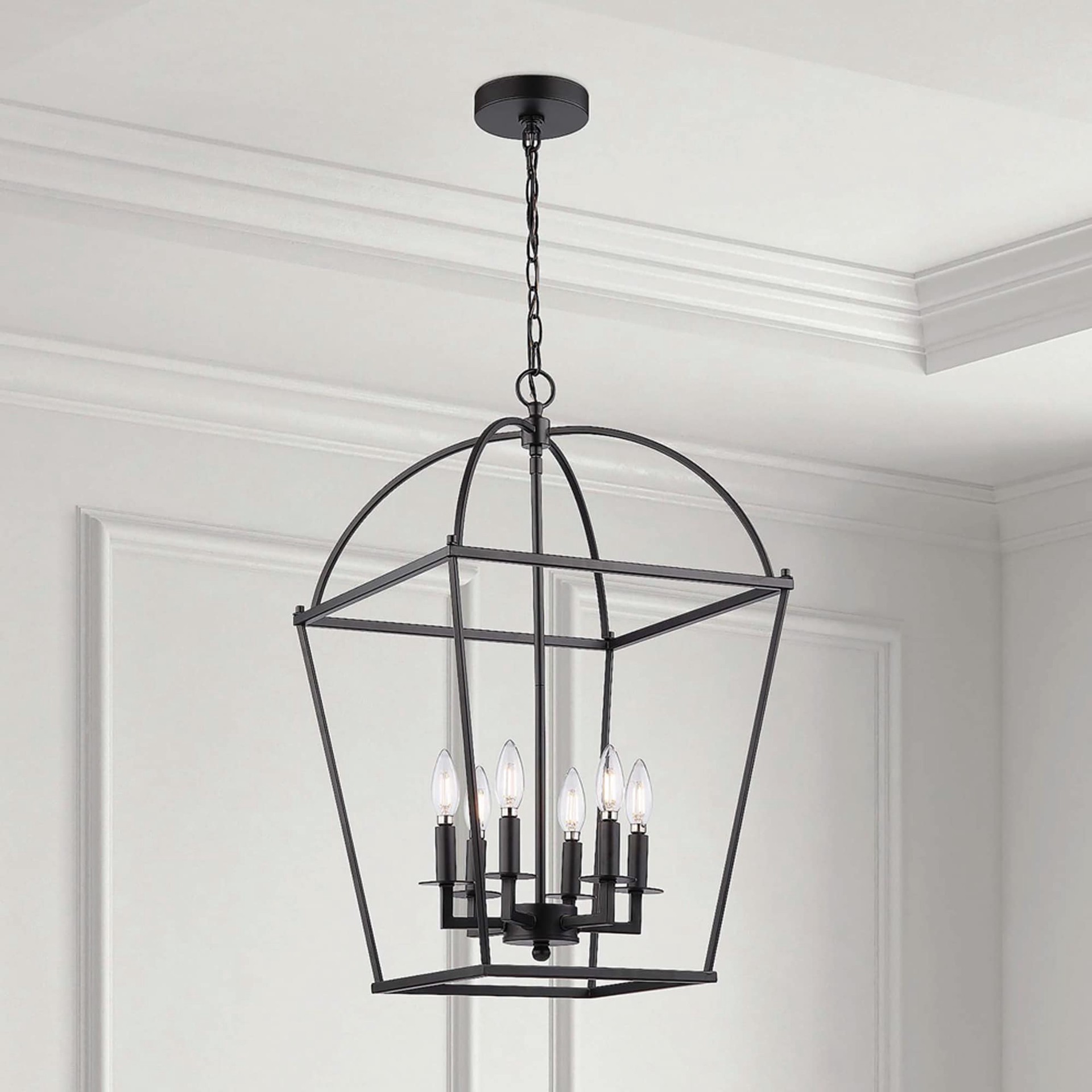 slide 1 of 6, allen + roth Hannah 6 -Light Matte black Transitional Cone Medium Hanging Pendant light, 1 ct