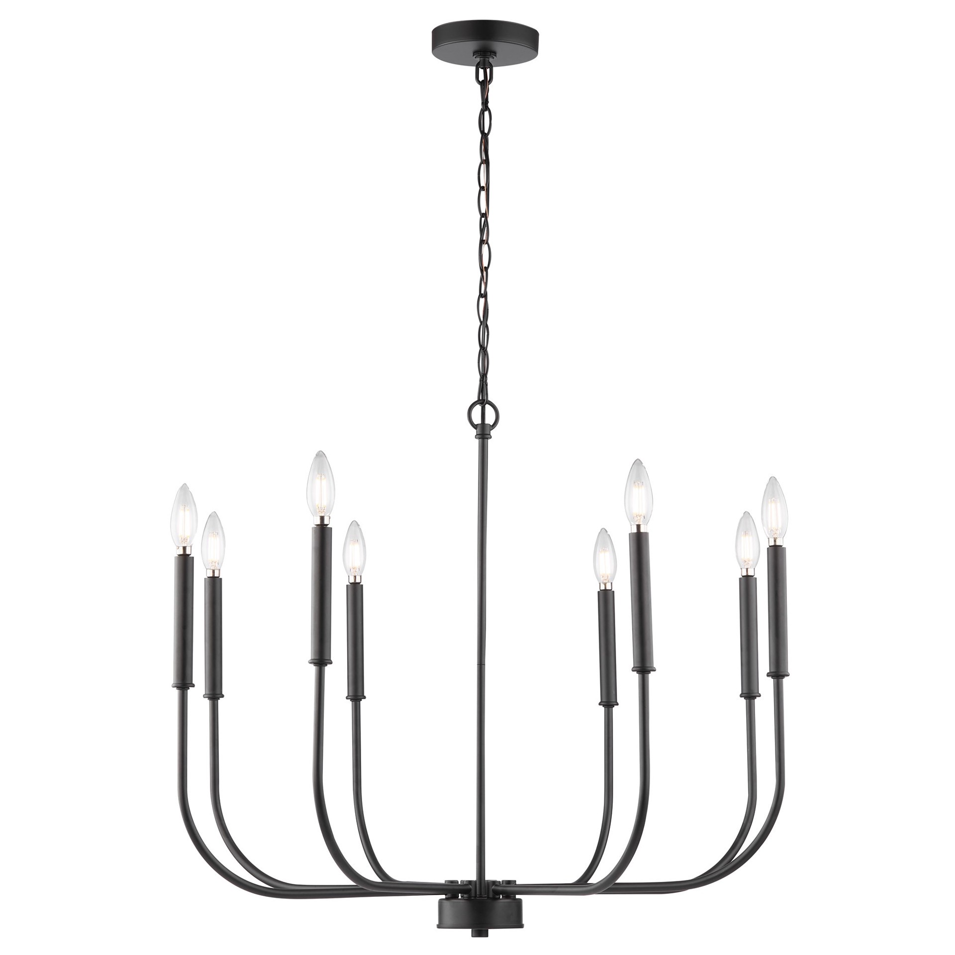 slide 2 of 6, allen + roth Hannah 8 -Light Matte Black Farmhouse Bare bulb For Use in Bedrooms, Dining Rooms, Foyers, Kitchens, Living Rooms Chandelier, 1 ct