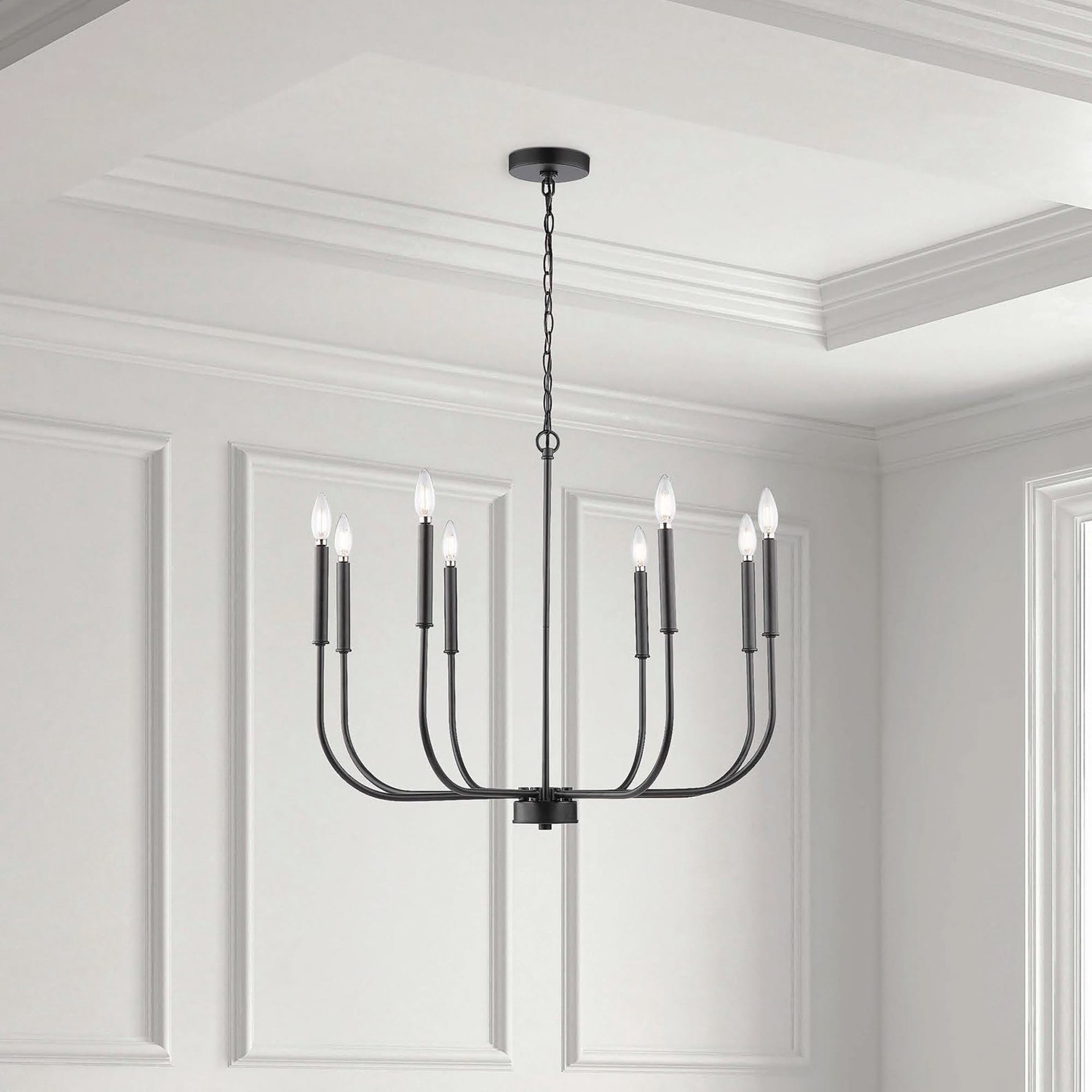 slide 1 of 6, allen + roth Hannah 8 -Light Matte Black Farmhouse Bare bulb For Use in Bedrooms, Dining Rooms, Foyers, Kitchens, Living Rooms Chandelier, 1 ct