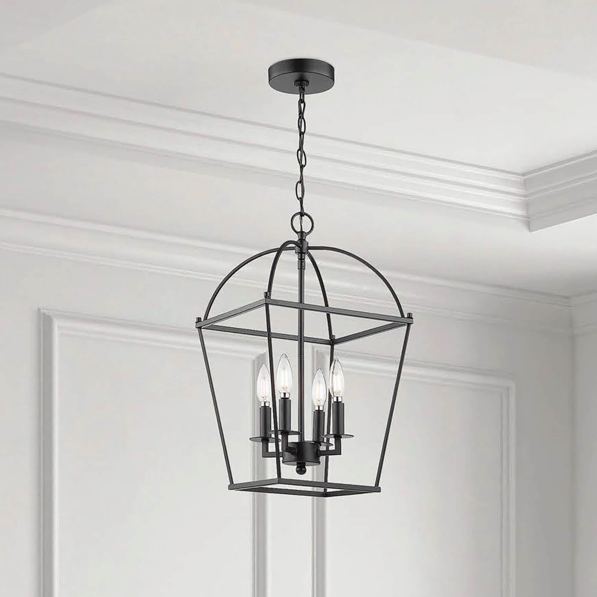 slide 1 of 6, allen + roth Hannah 4 -Light Matte black Transitional Cone Medium Hanging Pendant light, 1 ct