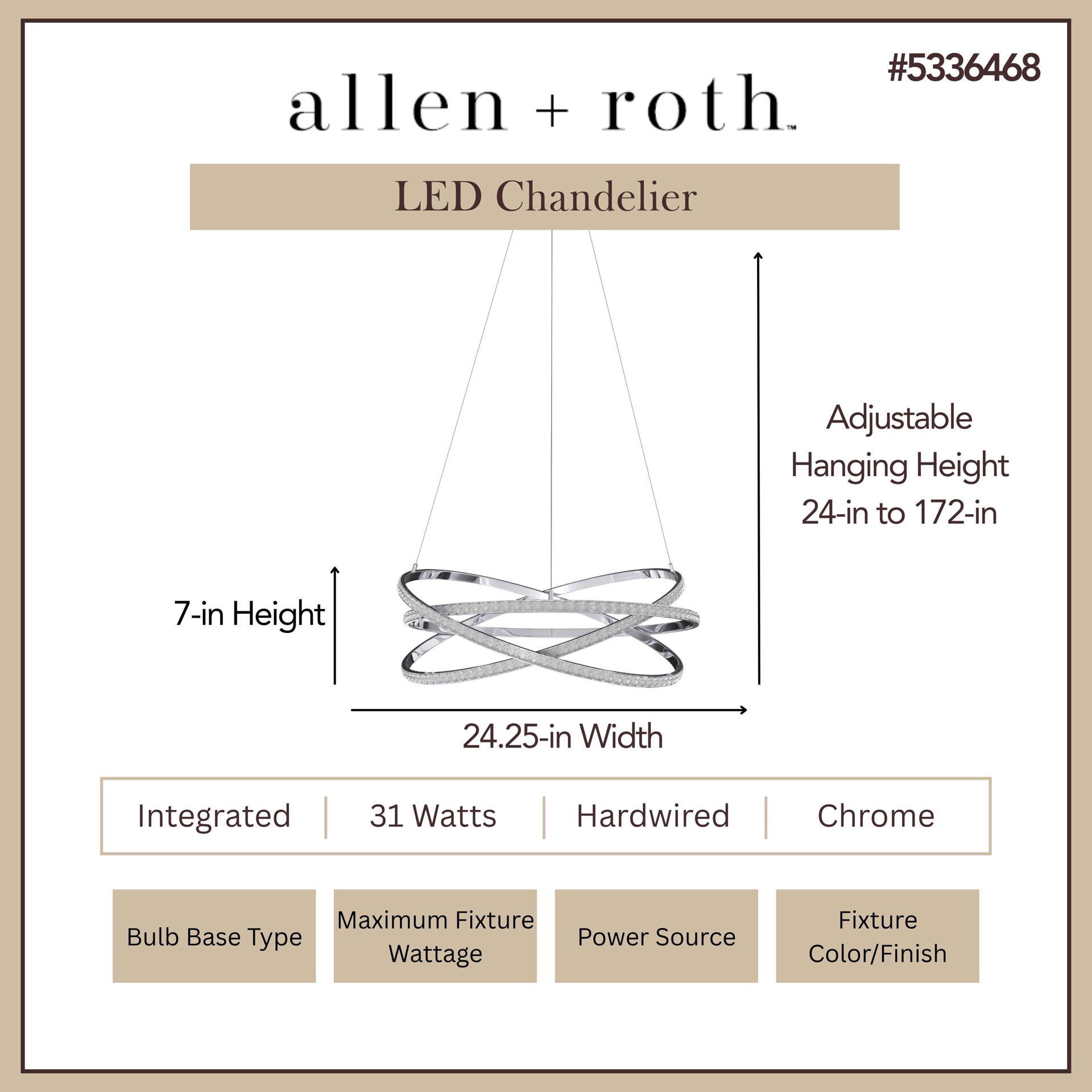 slide 3 of 6, allen + roth Lucia 1 -Light Gloss Steel Glam Integrated LED Crystal For Use in Bedrooms, Dining Rooms, Kitchens, Living Rooms Chandelier, 1 ct