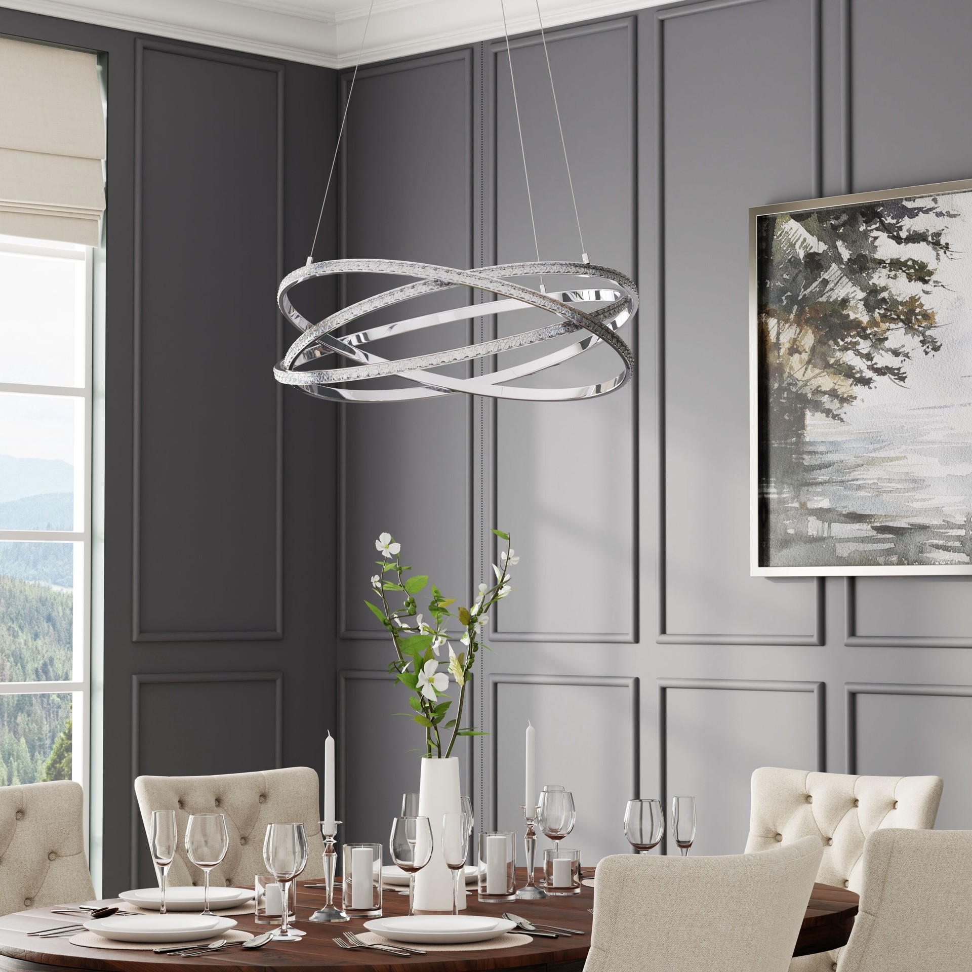 slide 4 of 6, allen + roth Lucia 1 -Light Gloss Steel Glam Integrated LED Crystal For Use in Bedrooms, Dining Rooms, Kitchens, Living Rooms Chandelier, 1 ct