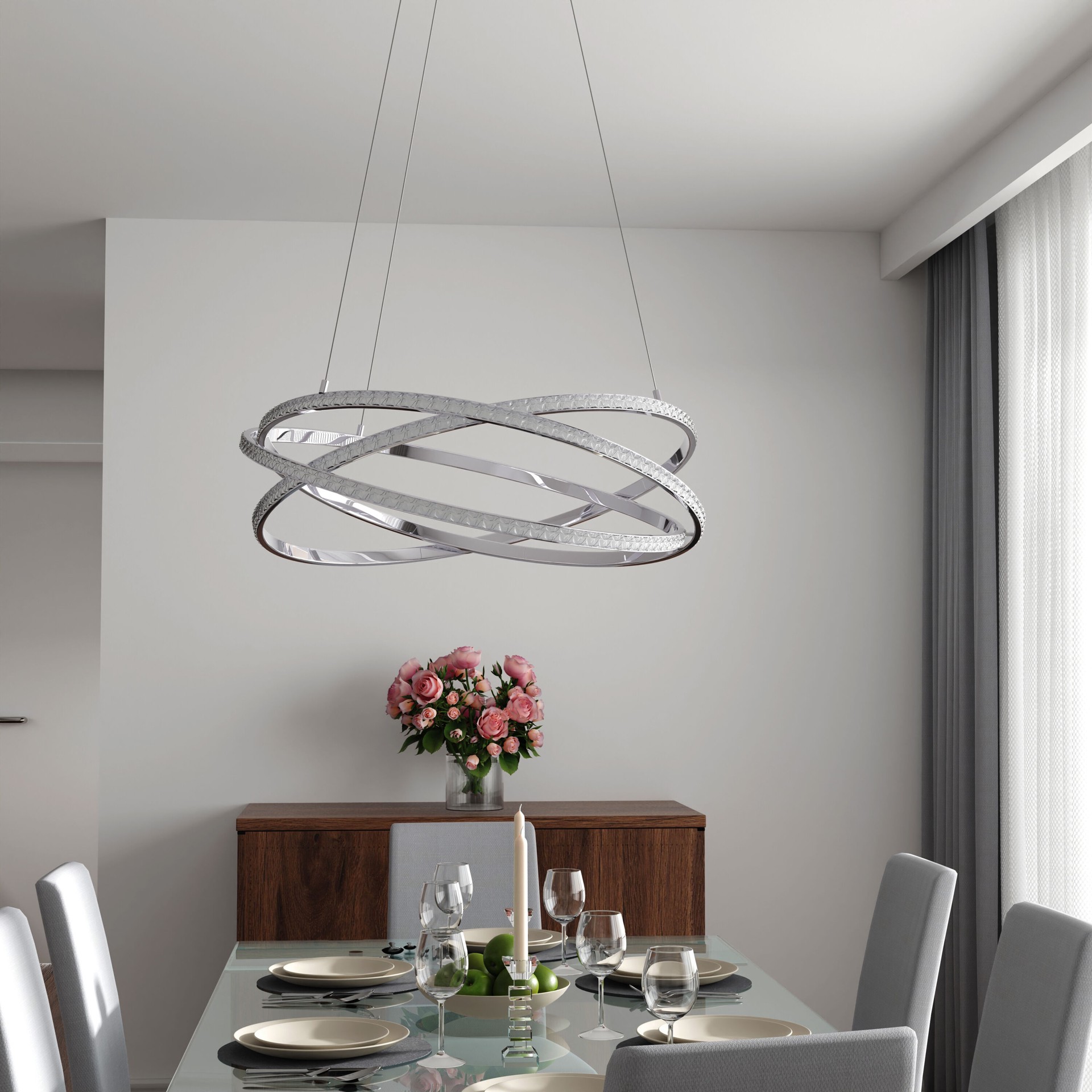 slide 5 of 6, allen + roth Lucia 1 -Light Gloss Steel Glam Integrated LED Crystal For Use in Bedrooms, Dining Rooms, Kitchens, Living Rooms Chandelier, 1 ct