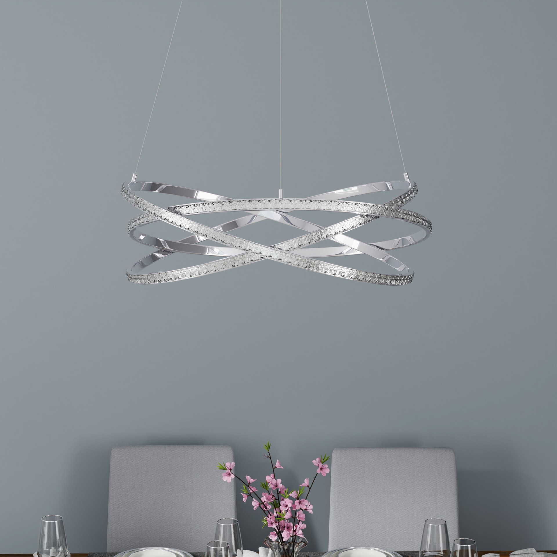slide 1 of 6, allen + roth Lucia 1 -Light Gloss Steel Glam Integrated LED Crystal For Use in Bedrooms, Dining Rooms, Kitchens, Living Rooms Chandelier, 1 ct