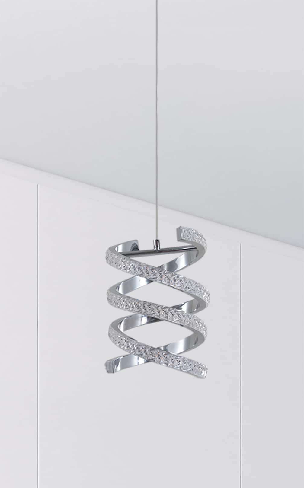 slide 1 of 6, allen + roth Lucia 1 -Light Chrome Glam Geometric Integrated LED Mini Hanging Pendant light, 1 ct