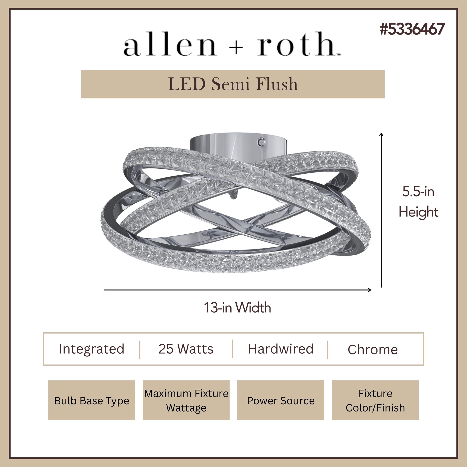 slide 3 of 6, allen + roth Lucia 1 -Light 13-in Polished Chrome Integrated LED Flush Mount Light, 1 ct