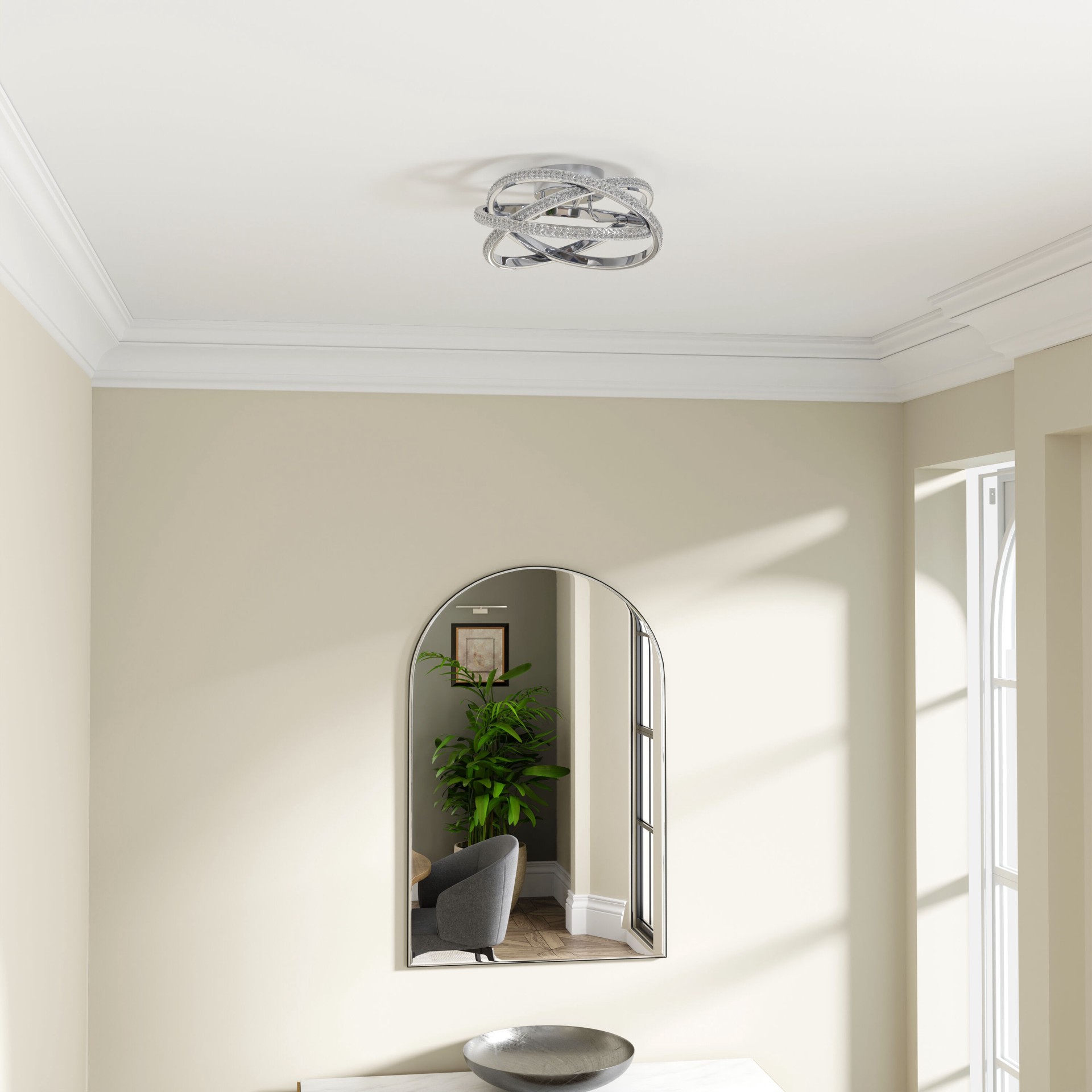 slide 5 of 6, allen + roth Lucia 1 -Light 13-in Polished Chrome Integrated LED Flush Mount Light, 1 ct