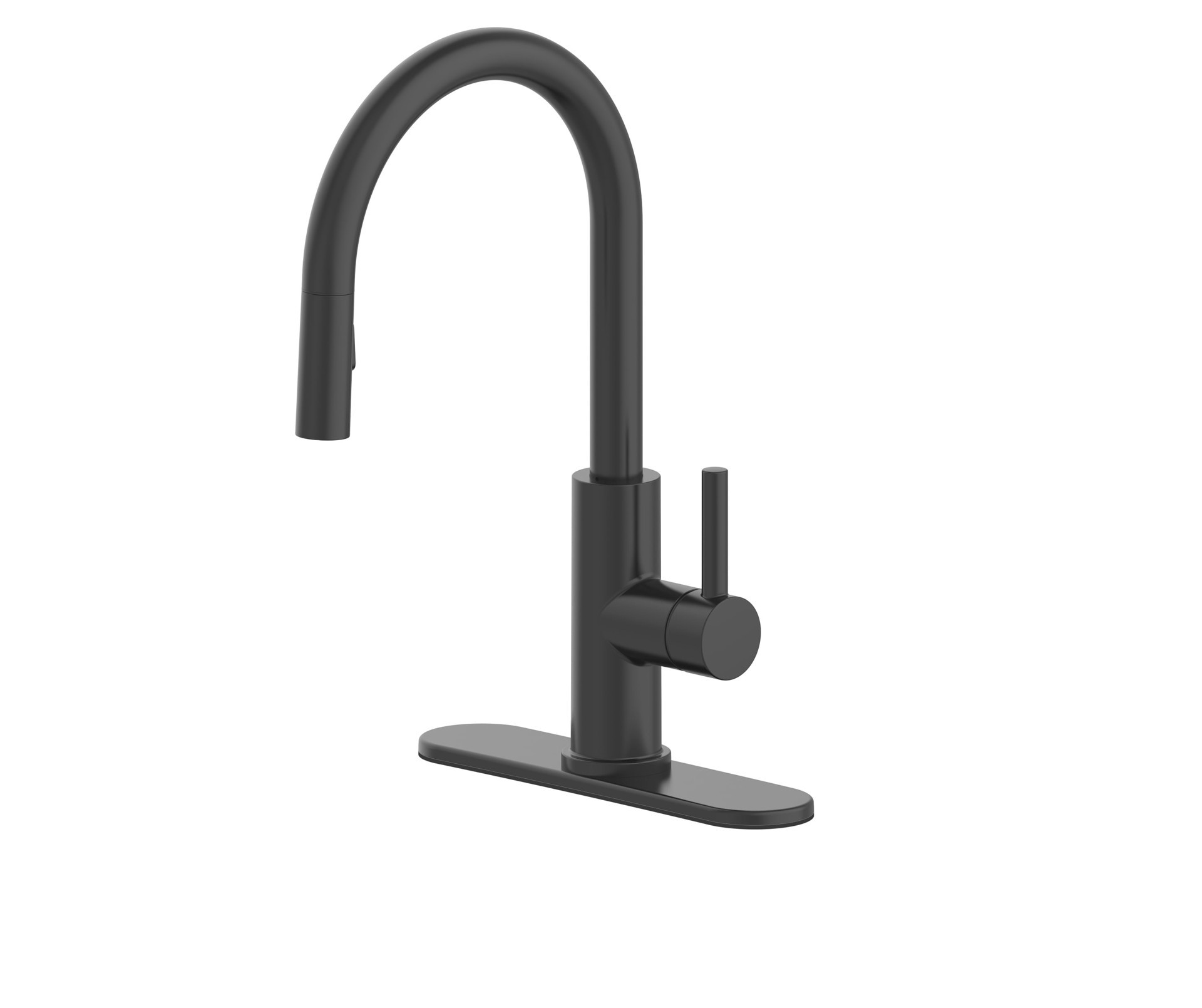 slide 4 of 6, allen + roth Harlow Simplefit Matte Black Single Handle Deck-mount Pull-down Kitchen Faucet with Sprayer (Includes Deck Plate) (Includes Soap Dispenser), 1 ct