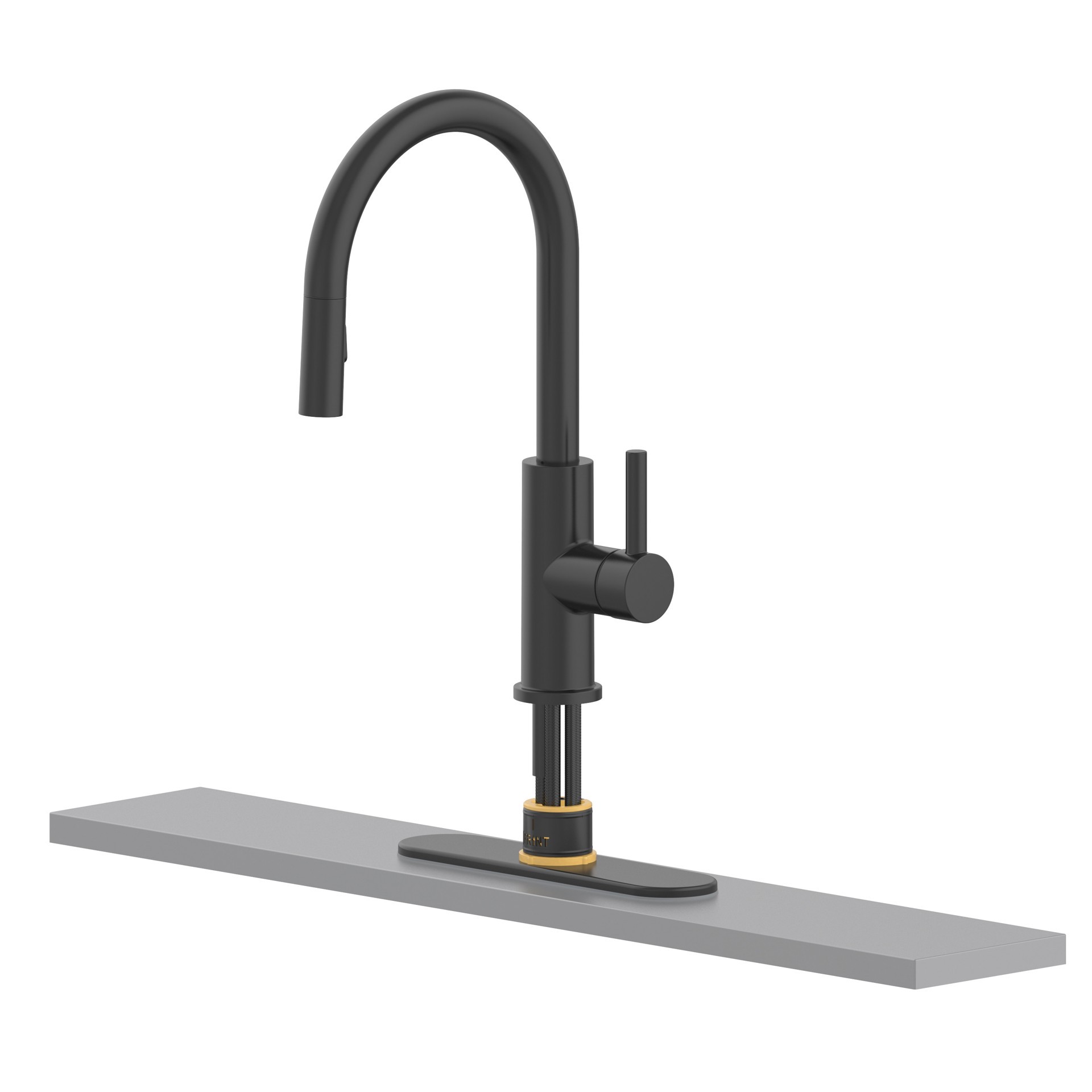 slide 5 of 6, allen + roth Harlow Simplefit Matte Black Single Handle Deck-mount Pull-down Kitchen Faucet with Sprayer (Includes Deck Plate) (Includes Soap Dispenser), 1 ct