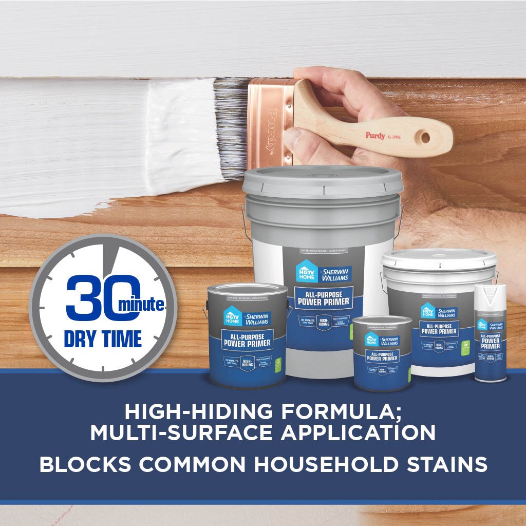 slide 4 of 6, HGTV HOME by Sherwin-Williams All-Purpose Power Interior/Exterior High hiding Water-based Wall and Ceiling Primer ( 2-gallon ), 1 ct