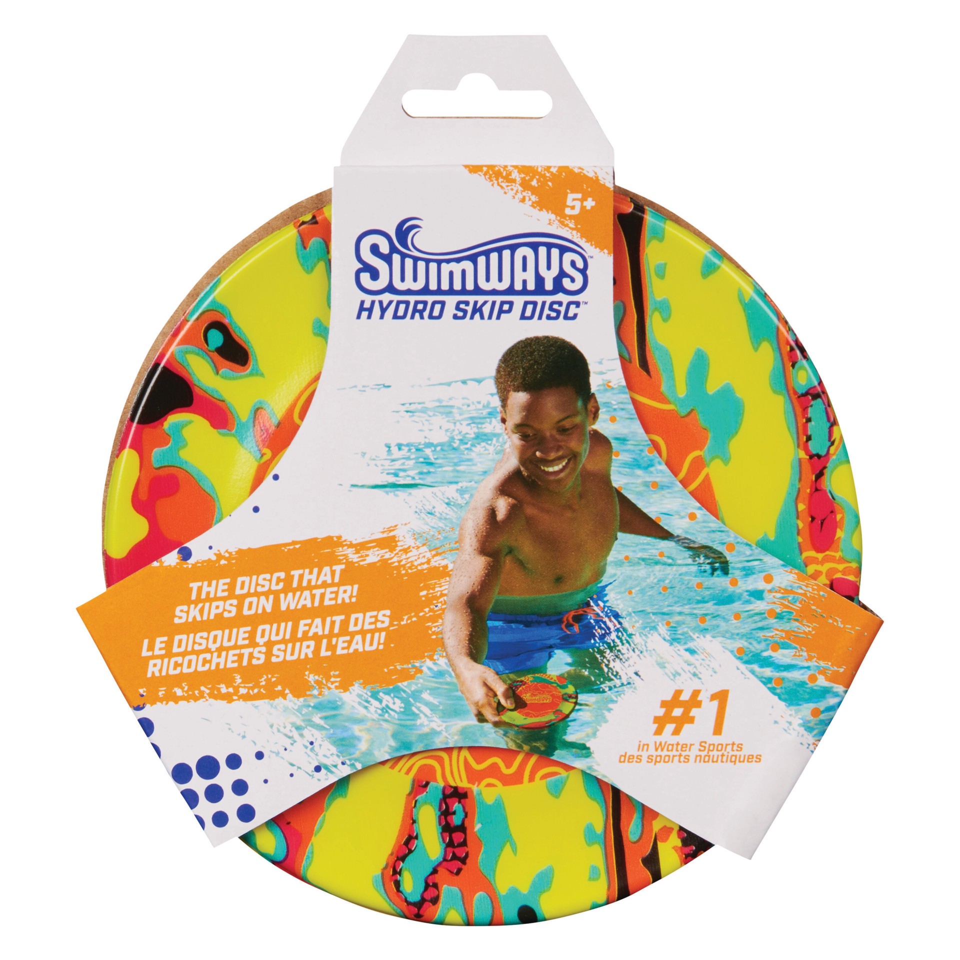 slide 3 of 3, SwimWays Waterproof Skip Disc Orange/Yellow Swimming pool throwing discs, 1 ct