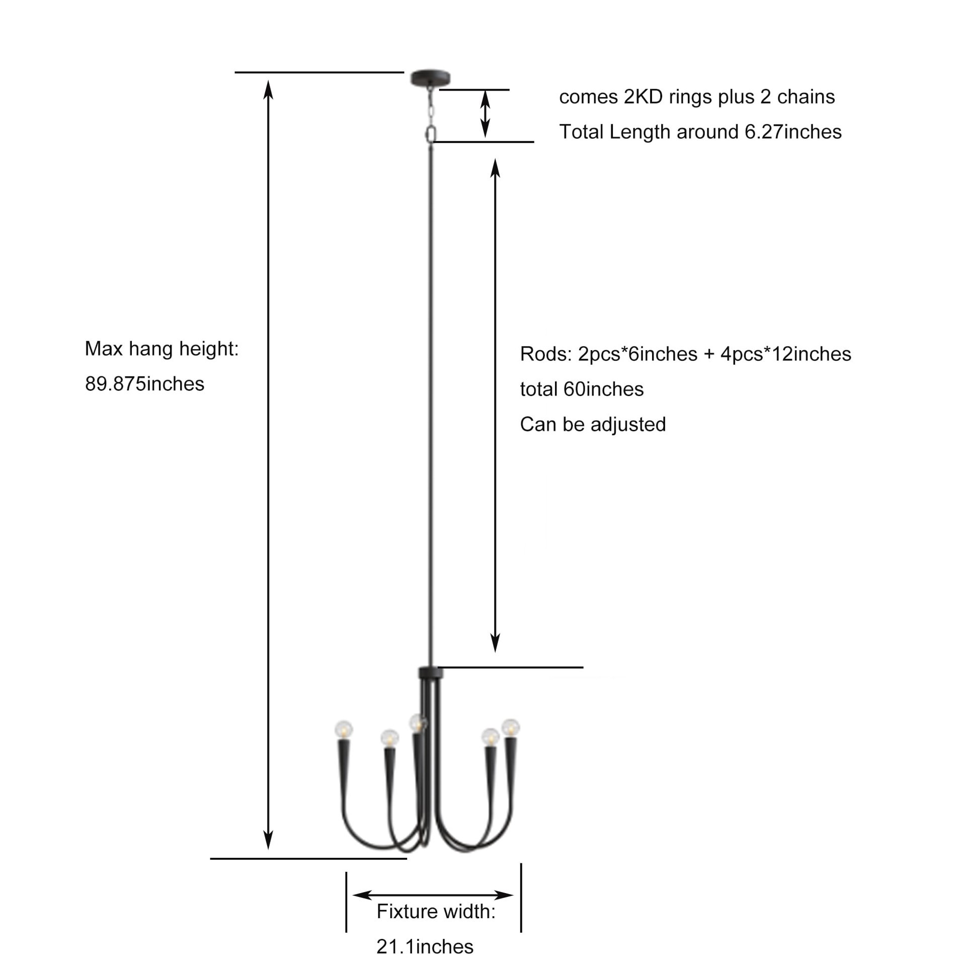 slide 6 of 6, Origin 21 TRENTON 5 -Light Matte Black Modern/contemporary Bare bulb For Use in Bedrooms, Dining Rooms, Foyers, Kitchens, Living Rooms Chandelier, 1 ct