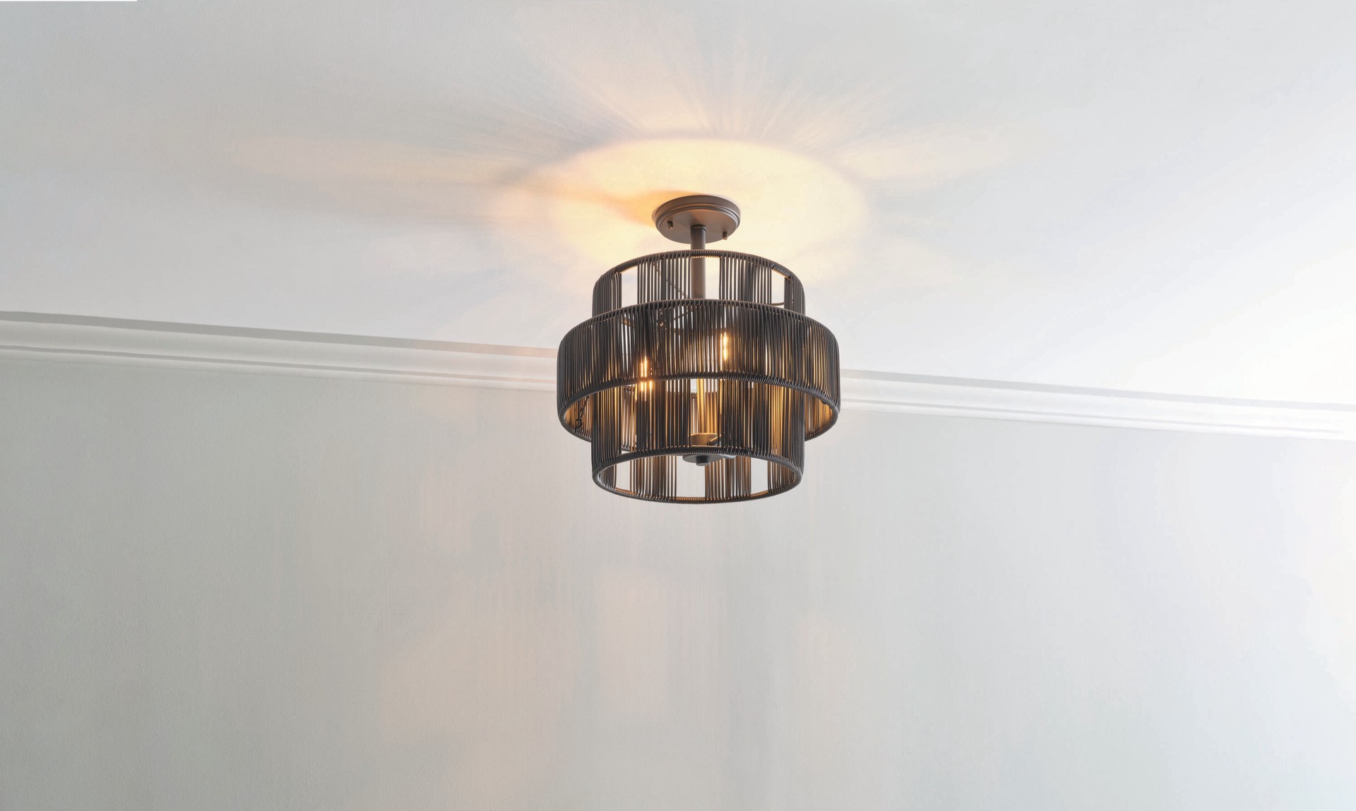 slide 1 of 6, allen + roth AVA 3 -Light 16-in Matte Black Semi Flush Mount Light, 1 ct