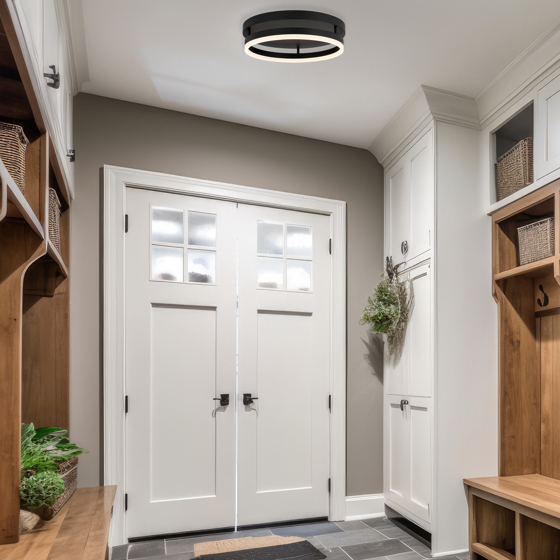 slide 4 of 6, Origin 21 BROOKLYN 16.3-in Matte Black Integrated LED Flush Mount Light, 1 ct