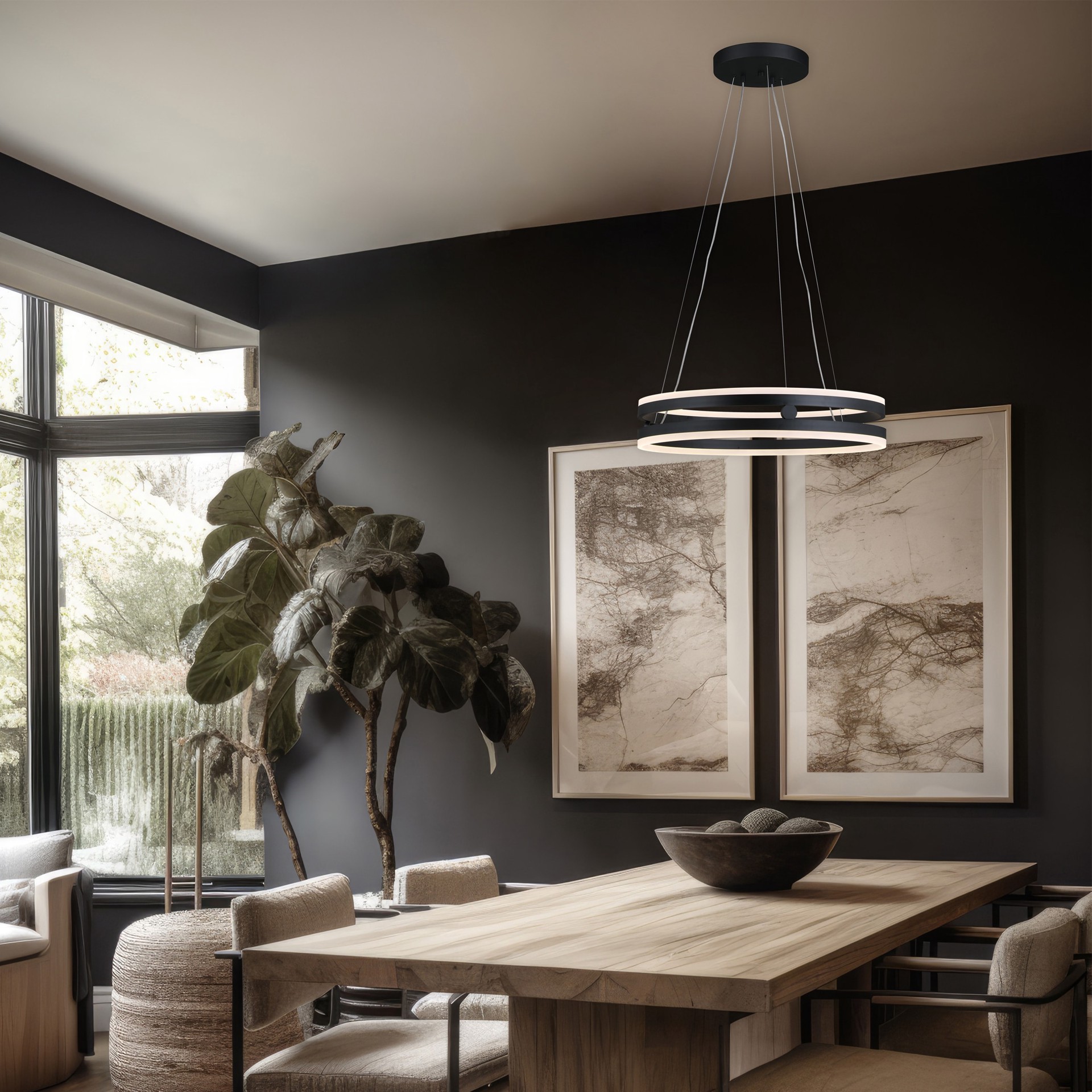 slide 3 of 6, Origin 21 BROOKLYN Matte Black Modern/contemporary Integrated LED For Use in Bathrooms, Bedrooms, Dining Rooms, Foyers, Kitchens, Living Rooms Chandelier, 1 ct