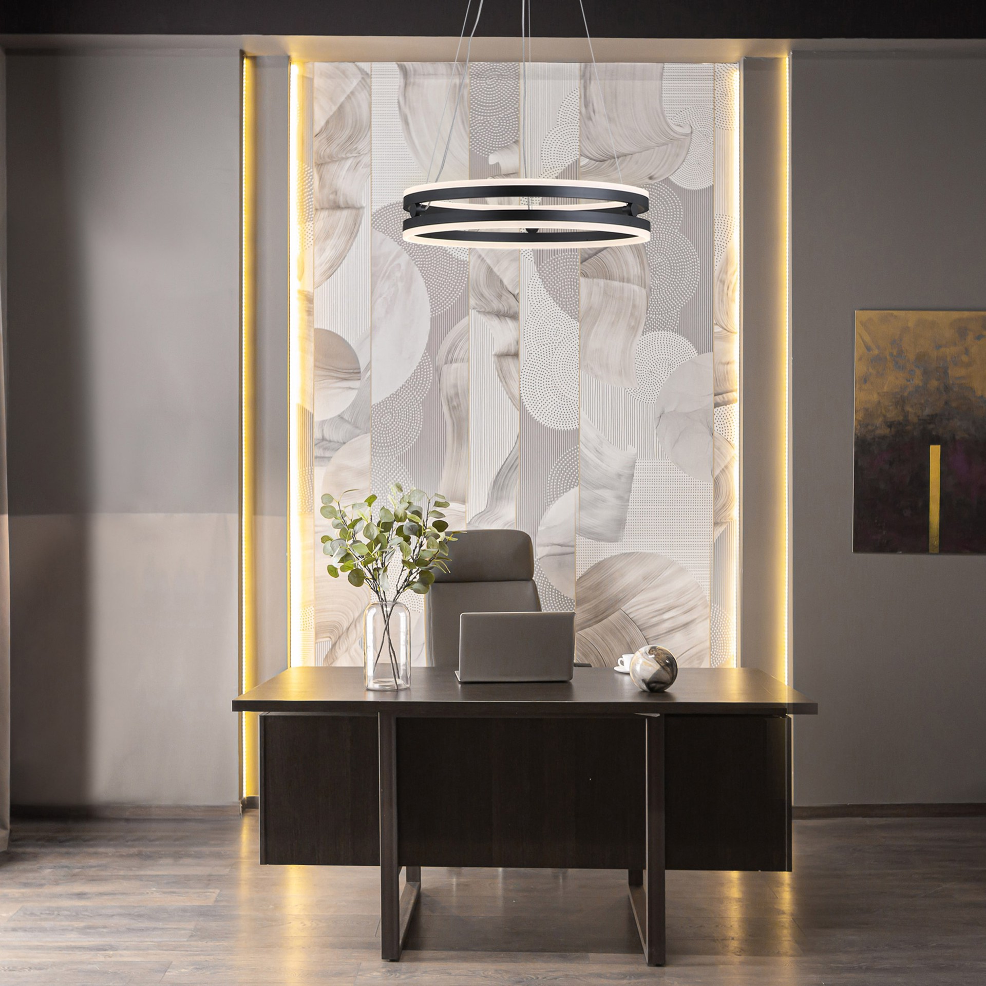 slide 4 of 6, Origin 21 BROOKLYN Matte Black Modern/contemporary Integrated LED For Use in Bathrooms, Bedrooms, Dining Rooms, Foyers, Kitchens, Living Rooms Chandelier, 1 ct