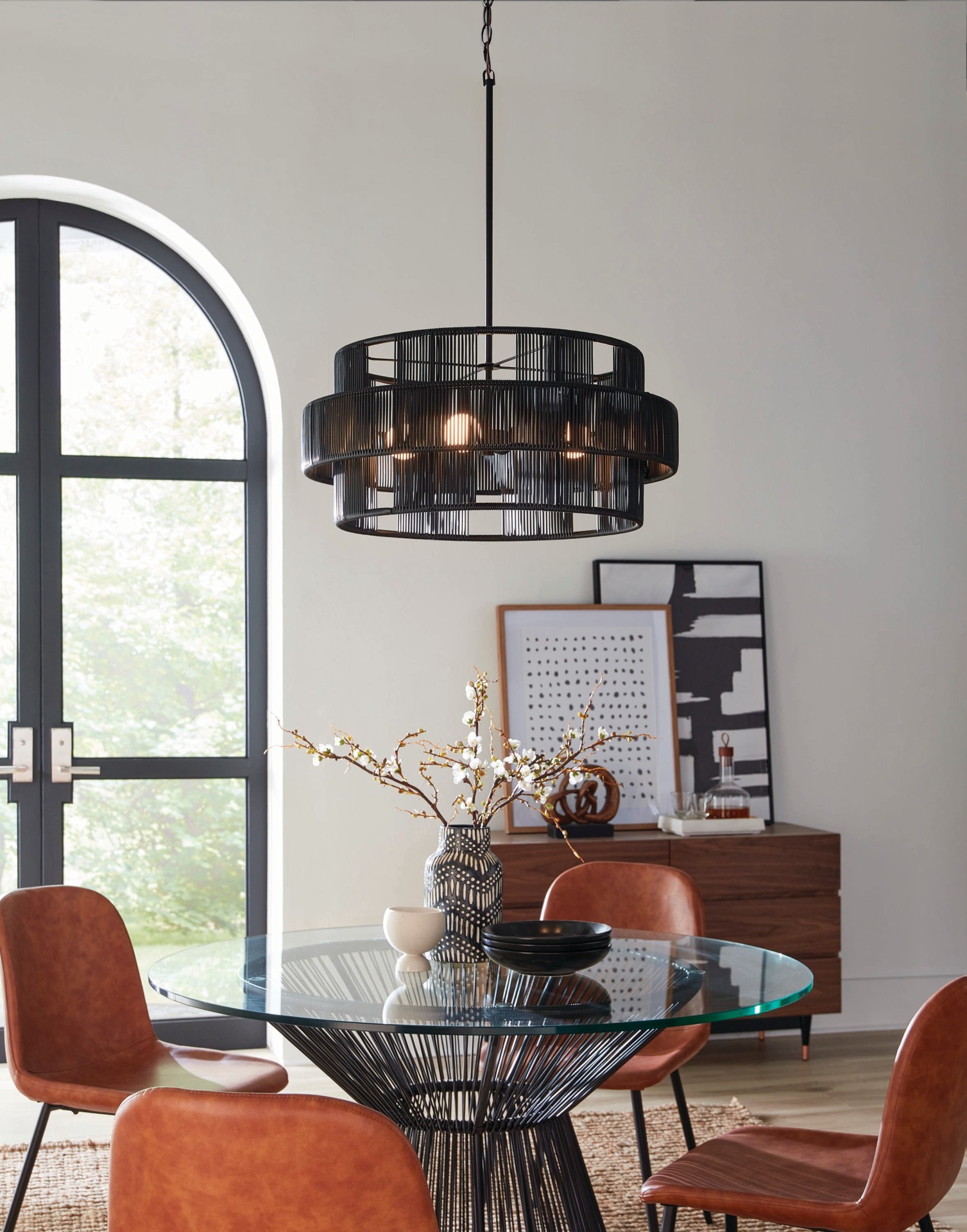 slide 1 of 6, allen + roth AVA 4 -Light Matte Black Traditional For Use in Bedrooms, Dining Rooms, Foyers, Kitchens, Living Rooms Chandelier, 1 ct