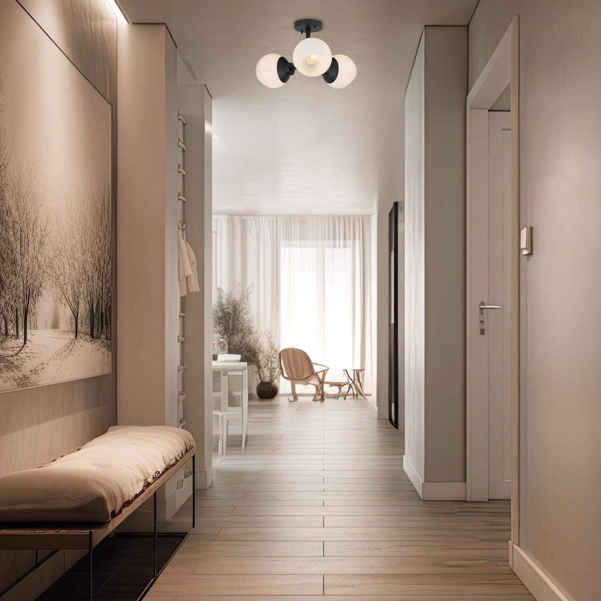 slide 3 of 6, Origin 21 CYPRUS 3 -Light 17.63-in Matte Black Semi Flush Mount Light, 1 ct