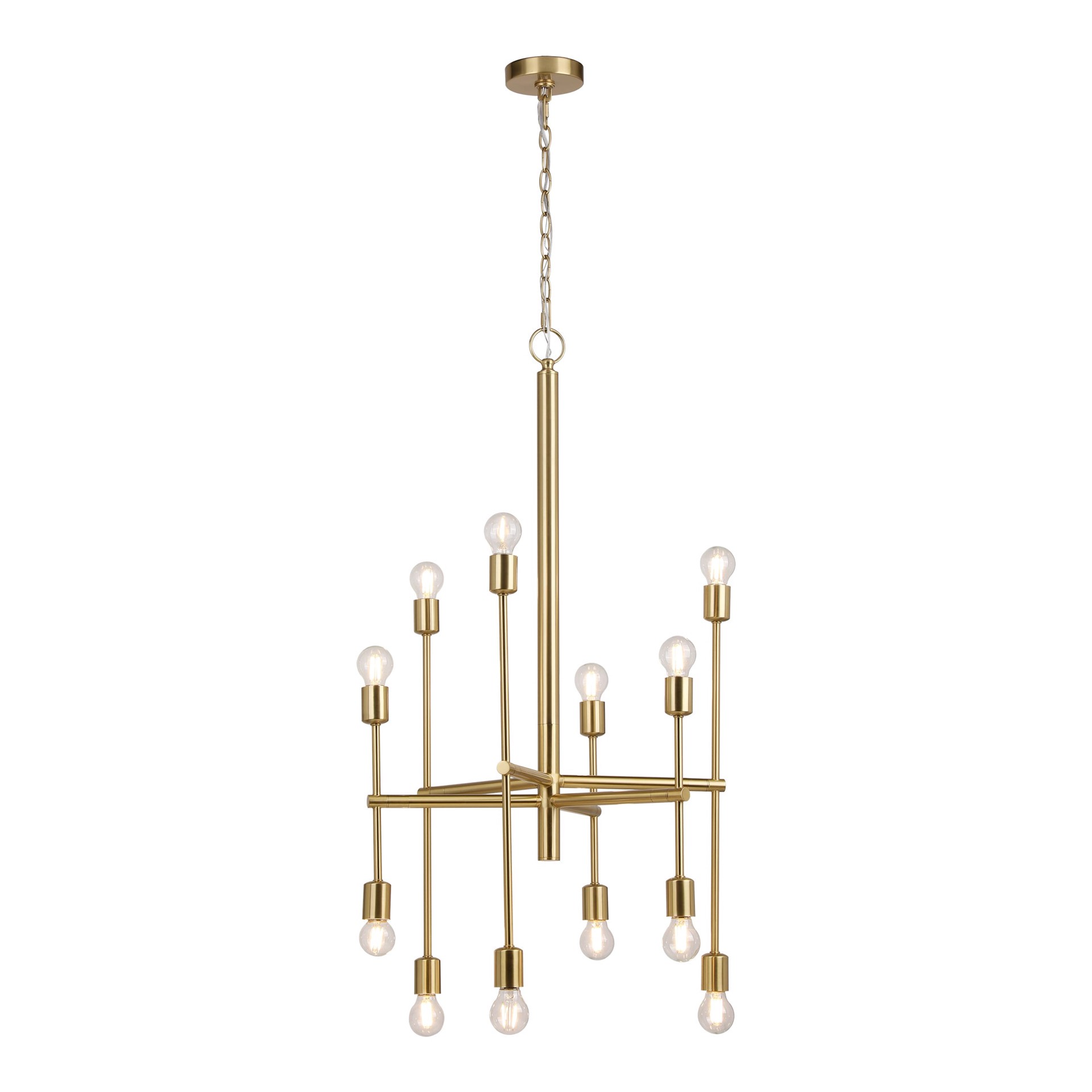 slide 2 of 6, Origin 21 SHAYE 12 -Light Brushed Gold Bare bulb Steel Chandelier, 1 ct