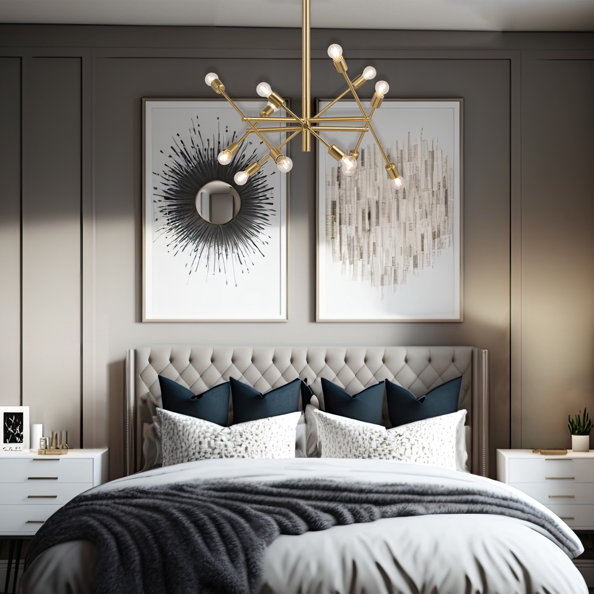 slide 3 of 6, Origin 21 SHAYE 12 -Light Brushed Gold Bare bulb Steel Chandelier, 1 ct