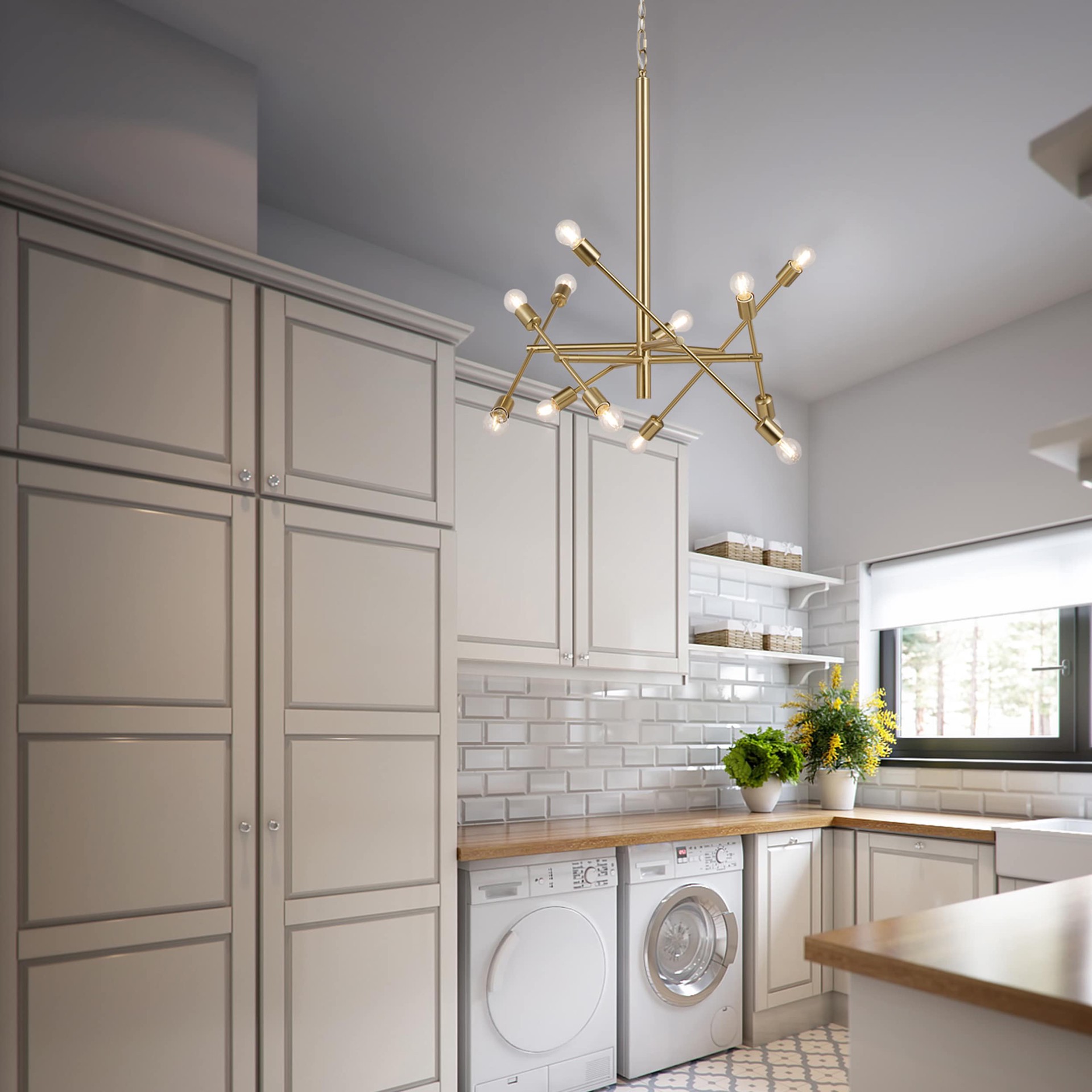 slide 4 of 6, Origin 21 SHAYE 12 -Light Brushed Gold Bare bulb Steel Chandelier, 1 ct