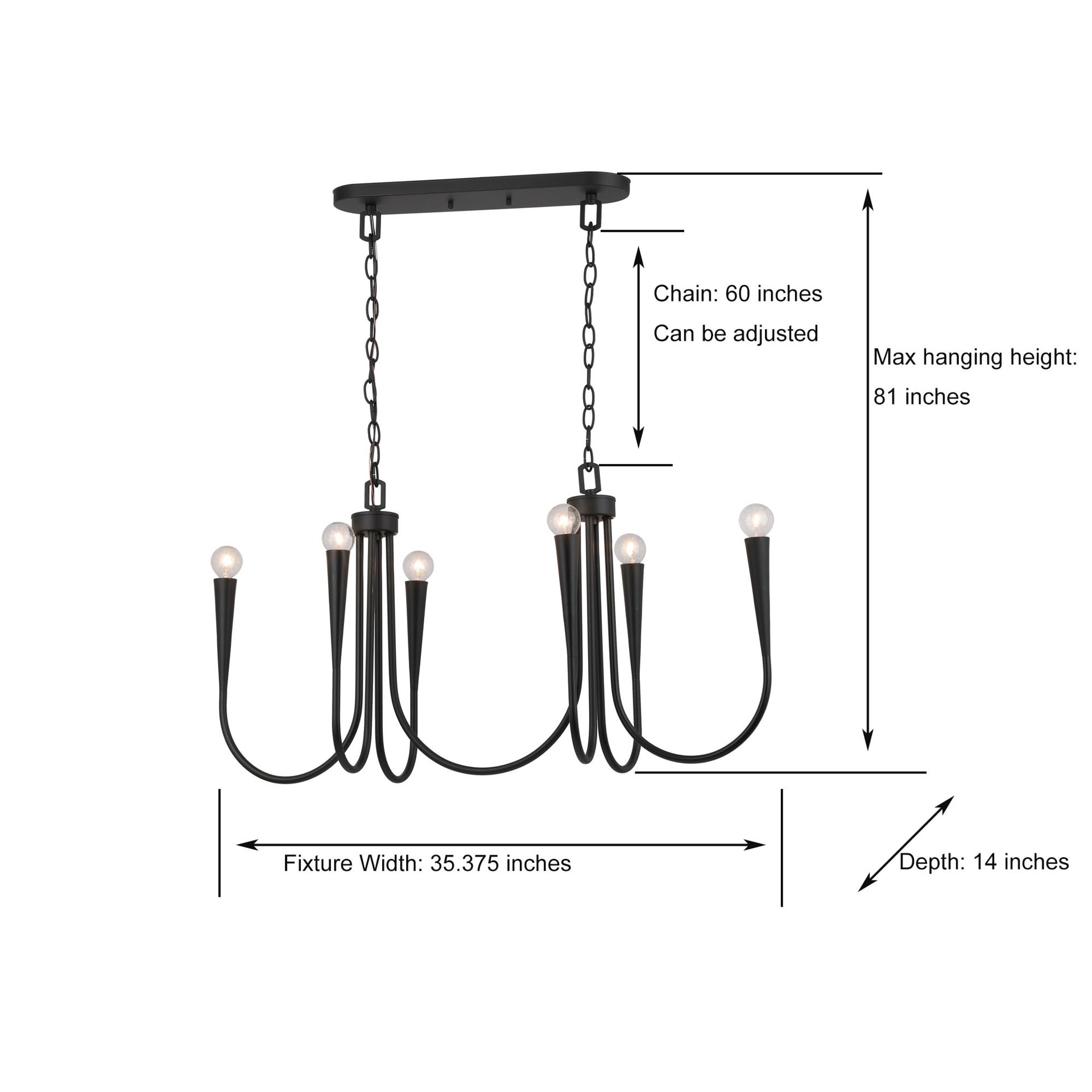 slide 6 of 6, Origin 21 TRENTON 6 -Light Matte Black Modern/contemporary Bare bulb For Use in Bedrooms, Dining Rooms, Foyers, Kitchens, Living Rooms Chandelier, 1 ct