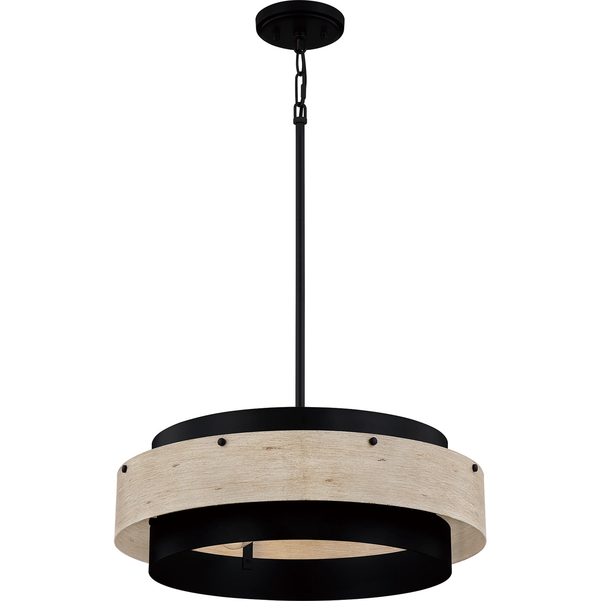 slide 5 of 6, Quoizel Ainsley 4 -Light Matte Black with Faux Wood Transitional Drum Medium Hanging Pendant light, 1 ct