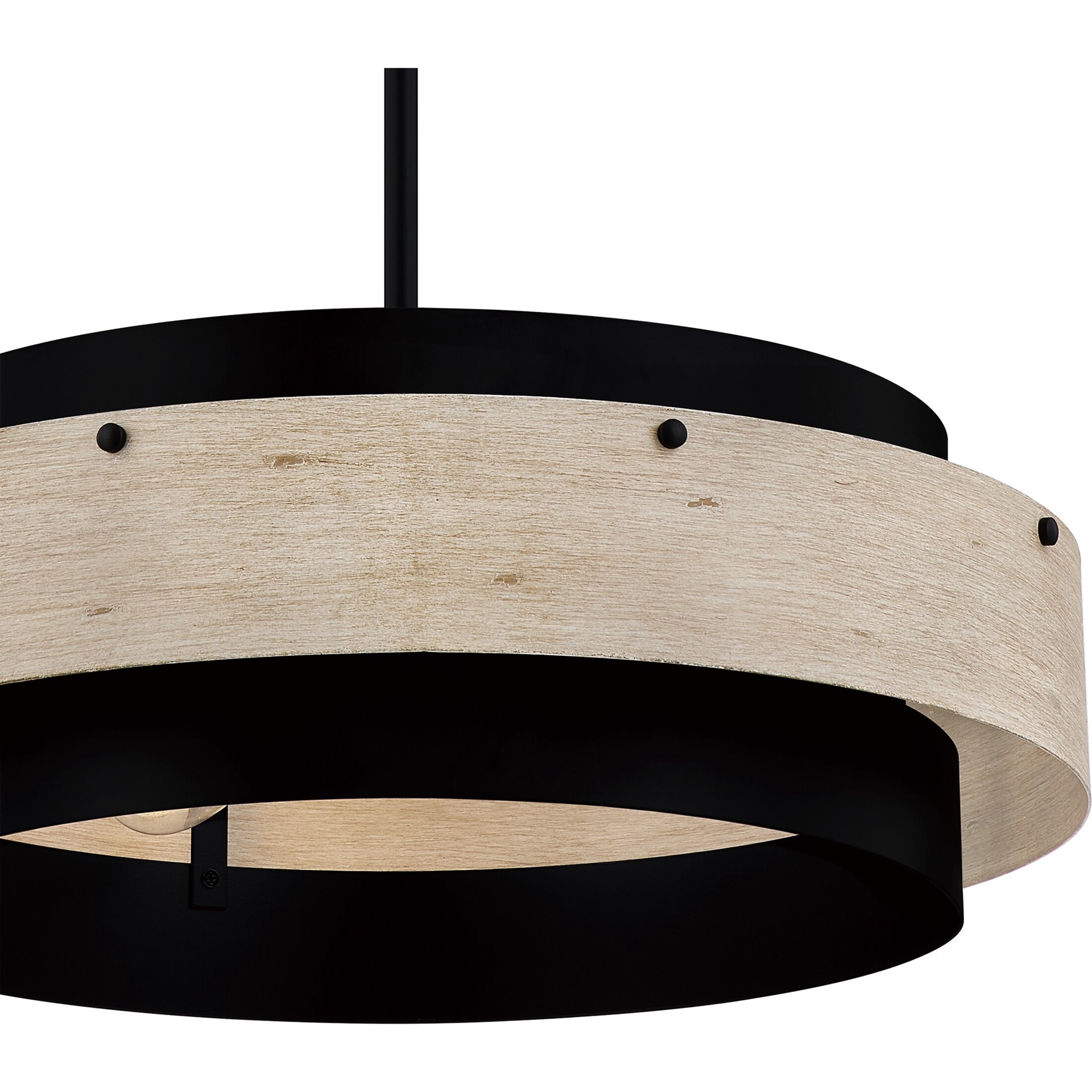 slide 6 of 6, Quoizel Ainsley 4 -Light Matte Black with Faux Wood Transitional Drum Medium Hanging Pendant light, 1 ct