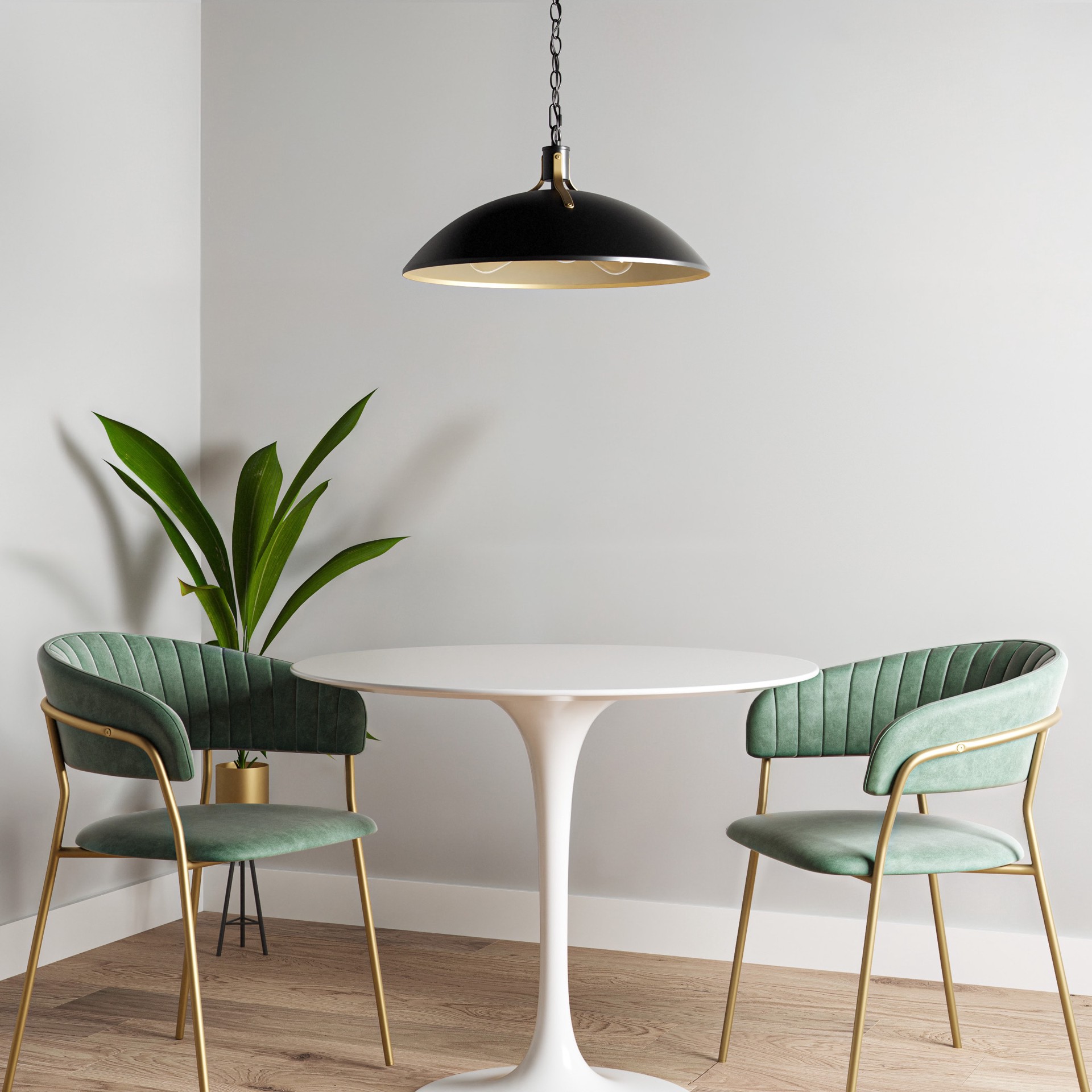 slide 4 of 6, Quoizel Lassen 3 -Light Matte Black and Nouveau Gold Modern/contemporary Metal Dome Medium Hanging Pendant Light, 1 ct