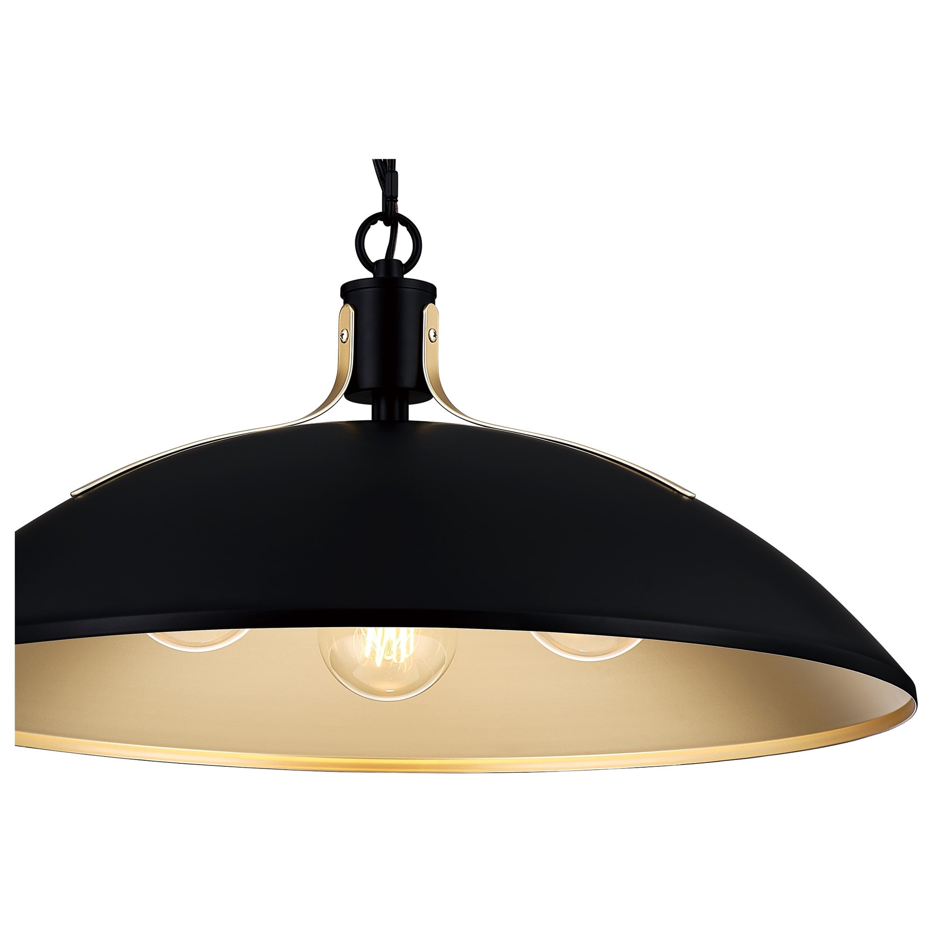 slide 5 of 6, Quoizel Lassen 3 -Light Matte Black and Nouveau Gold Modern/contemporary Metal Dome Medium Hanging Pendant Light, 1 ct