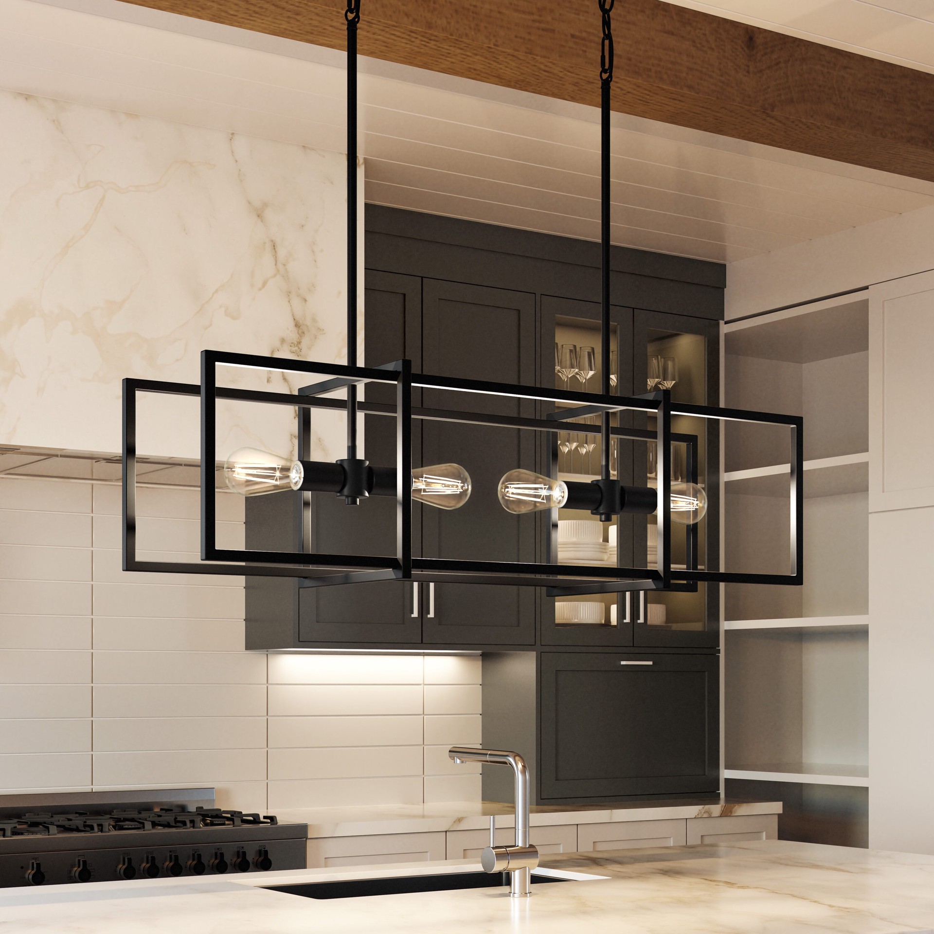 slide 1 of 6, Quoizel Renford 4 -Light Matte Black Transitional Cage For Use in Bedrooms, Dining Rooms, Foyers, Kitchens, Living Rooms Chandelier, 1 ct