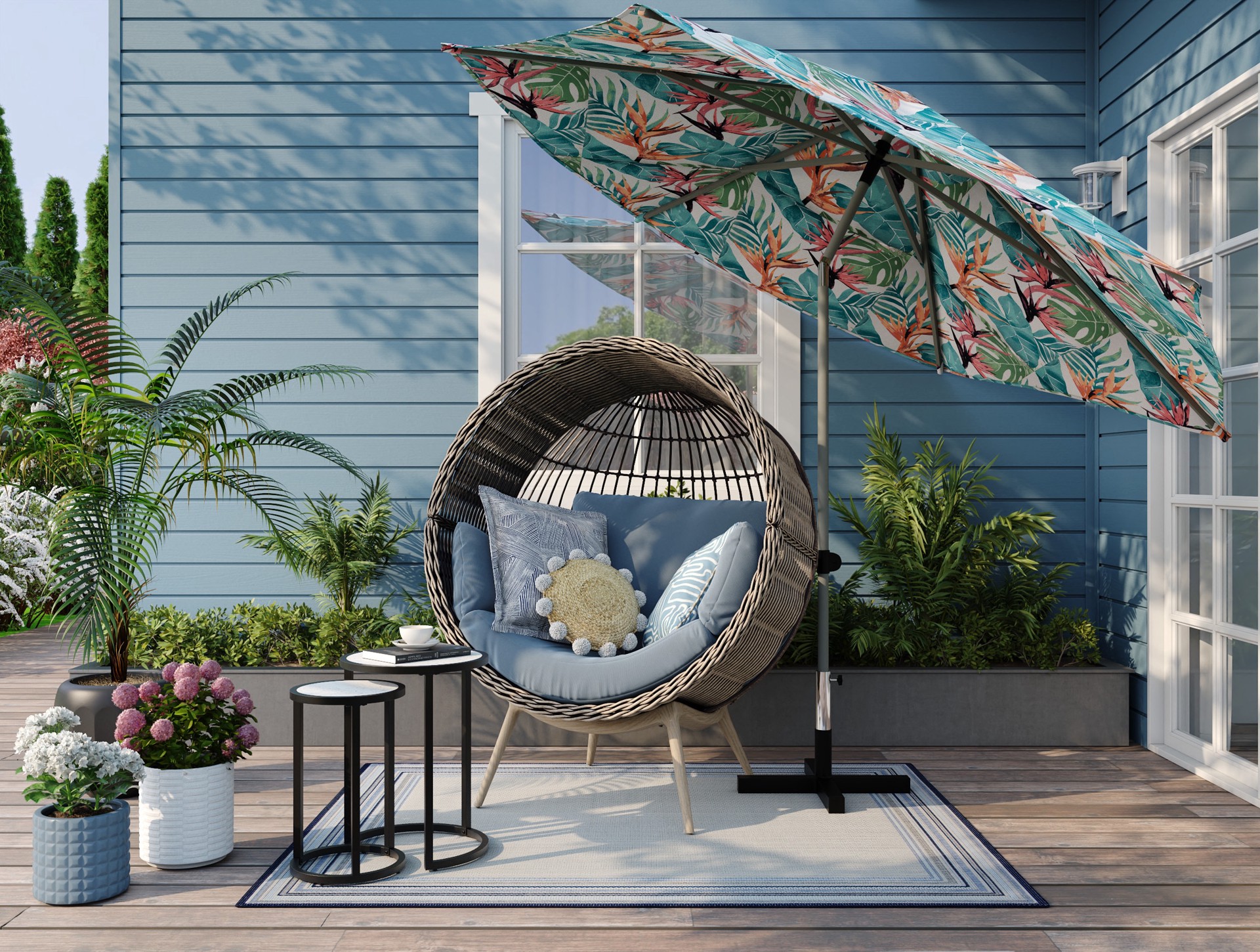 slide 3 of 6, Style Selections 7.5-ft Tropical Leaves Market Patio Umbrella, 1 ct