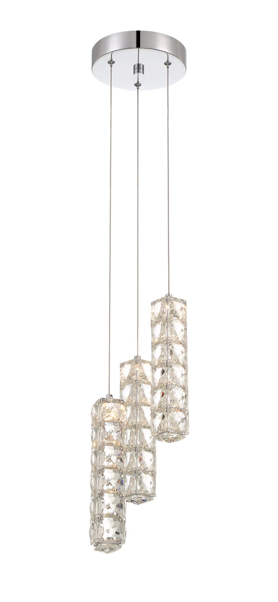 slide 2 of 6, allen + roth Aurelis 3 -Light Chrome Glam Clear glass Tiered Integrated LED Large Hanging Pendant light, 1 ct
