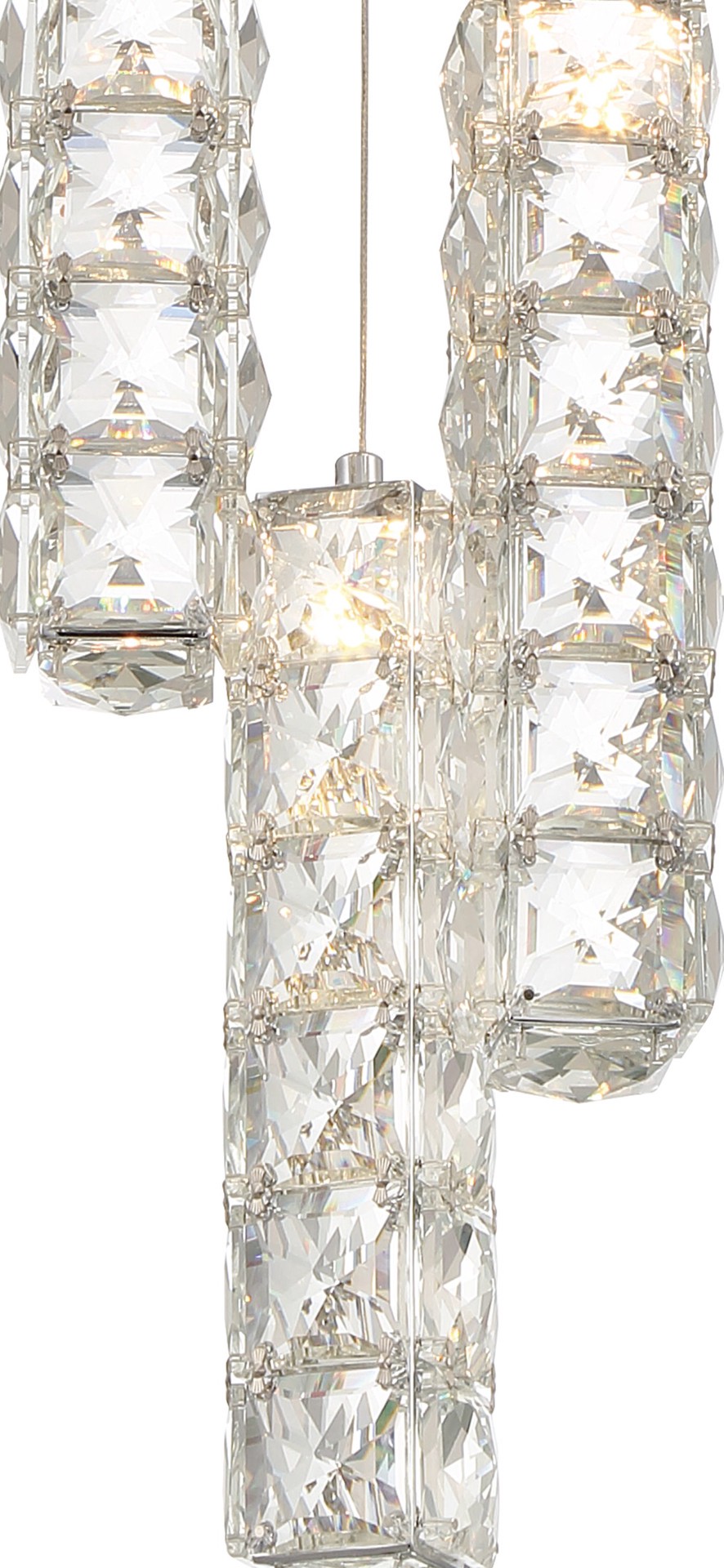 slide 5 of 6, allen + roth Aurelis 3 -Light Chrome Glam Clear glass Tiered Integrated LED Large Hanging Pendant light, 1 ct
