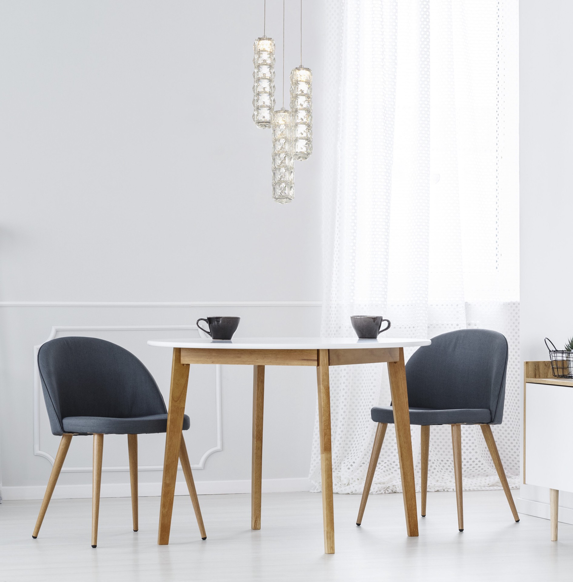 slide 6 of 6, allen + roth Aurelis 3 -Light Chrome Glam Clear glass Tiered Integrated LED Large Hanging Pendant light, 1 ct