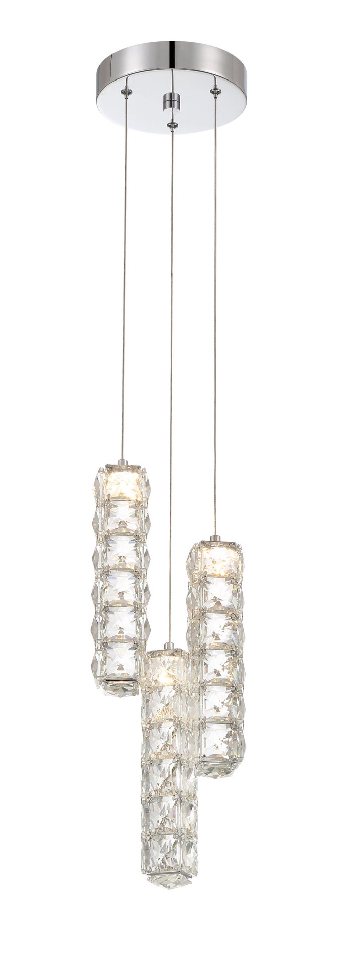 slide 1 of 6, allen + roth Aurelis 3 -Light Chrome Glam Clear glass Tiered Integrated LED Large Hanging Pendant light, 1 ct