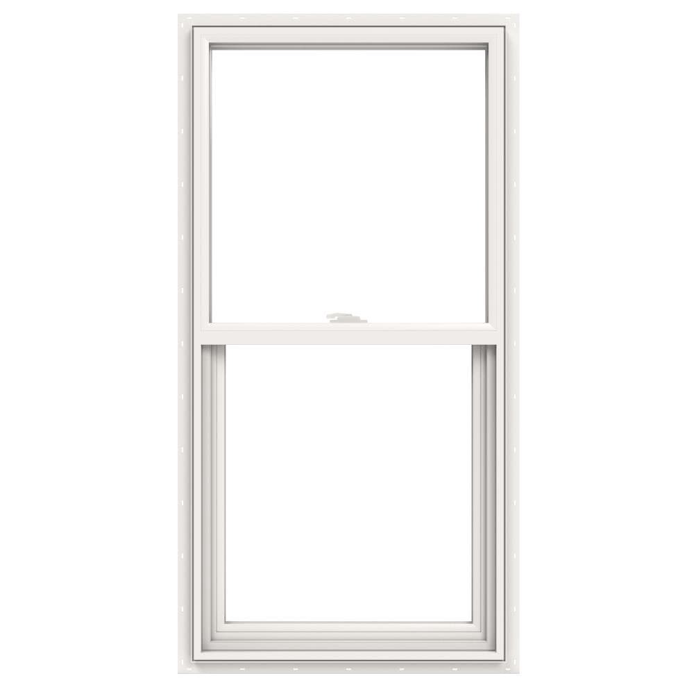 slide 1 of 6, JELD-WEN V-2500 23-1/2-in x 47-1/2-in White Exterior Vinyl New Construction Single Hung Window Low-E argon Double Pane Glass (Half Screen Included), 1 ct