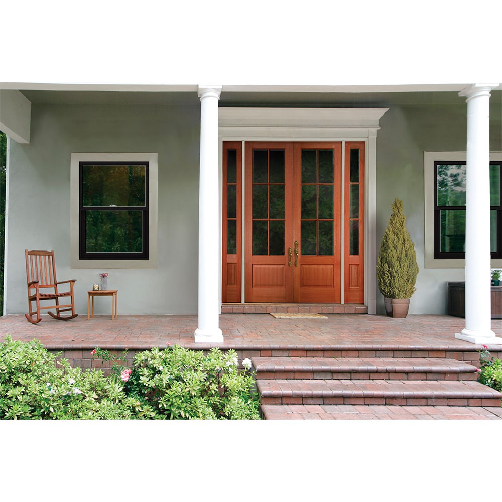 slide 3 of 6, JELD-WEN V-2500 23-1/2-in x 35-1/2-in Black Exterior Vinyl New Construction Single Hung Window Low-E argon Double Pane Glass (Half Screen Included), 1 ct