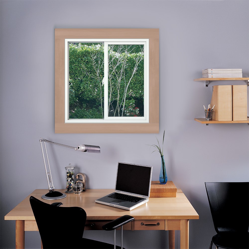 slide 5 of 6, JELD-WEN V-2500 35-1/2-in x 35-1/2-in White Exterior White Interior Left-Handed Vinyl Sliding Window Annealed Glass (Full Screen Included), 1 ct