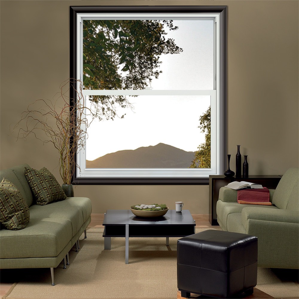 slide 4 of 6, JELD-WEN V-2500 29-1/2-in x 35-1/2-in Black Exterior Vinyl New Construction Single Hung Window Low-E argon Double Pane Glass (Half Screen Included), 1 ct