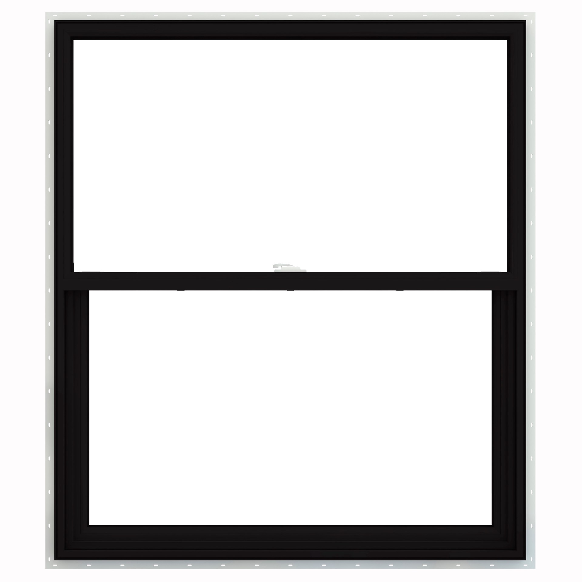 slide 1 of 6, JELD-WEN V-2500 29-1/2-in x 35-1/2-in Black Exterior Vinyl New Construction Single Hung Window Low-E argon Double Pane Glass (Half Screen Included), 1 ct
