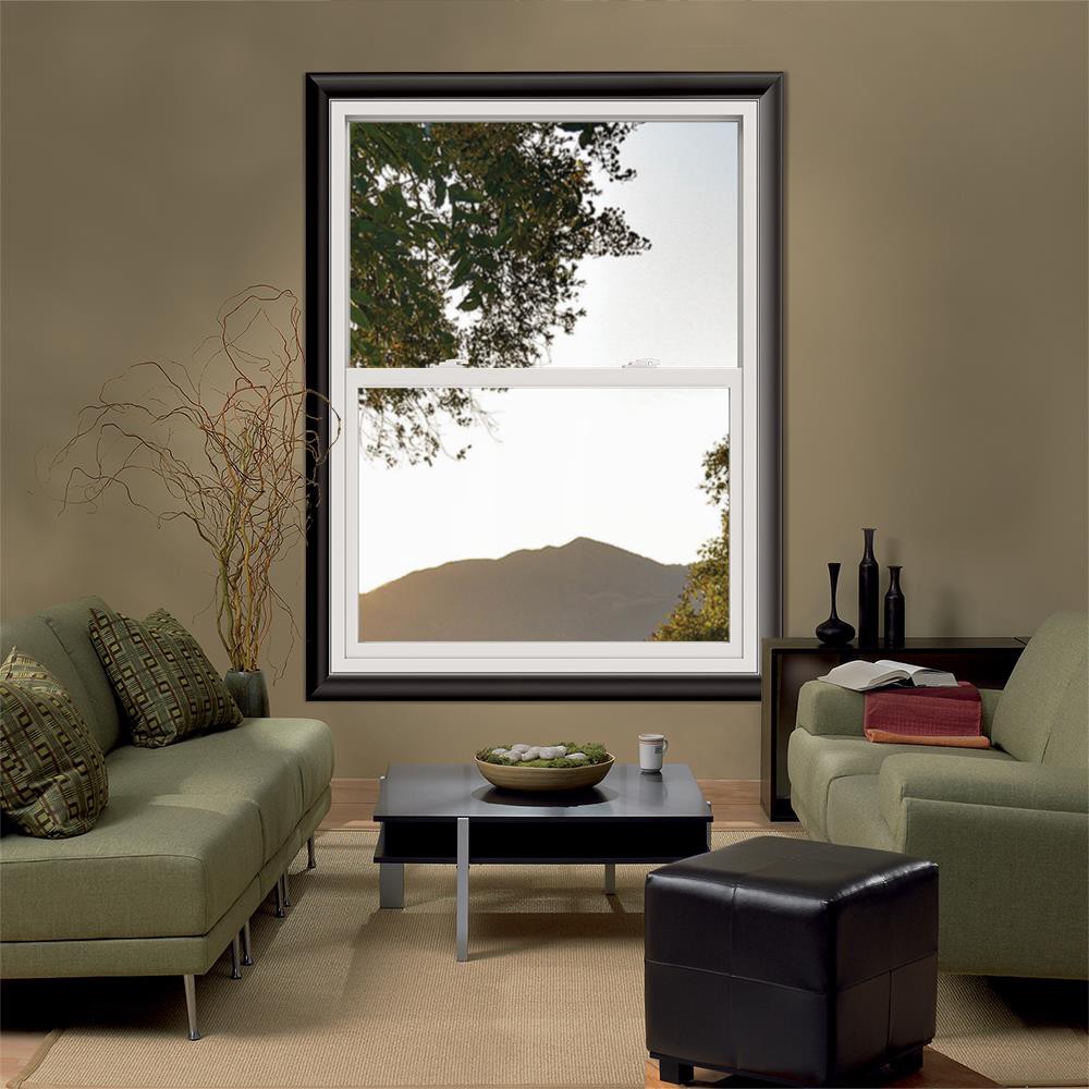 slide 4 of 6, JELD-WEN V-2500 35-1/2-in x 47-1/2-in White Exterior Vinyl New Construction Single Hung Window Low-E argon Double Pane Glass (Half Screen Included), 1 ct