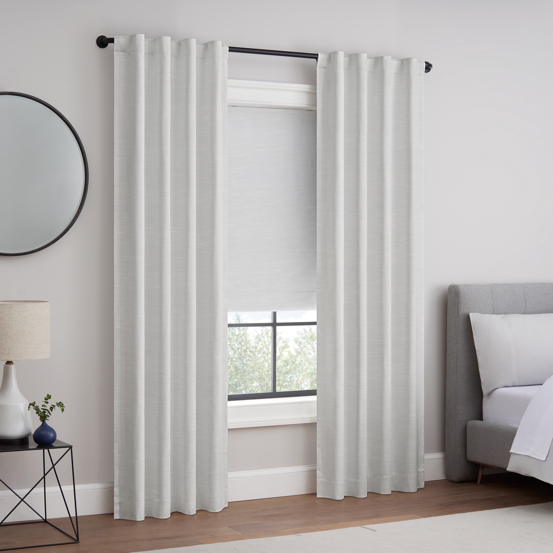 slide 3 of 6, Eclipse Rozel 33-in x 64-in Cordless White Blackout, 1 ct