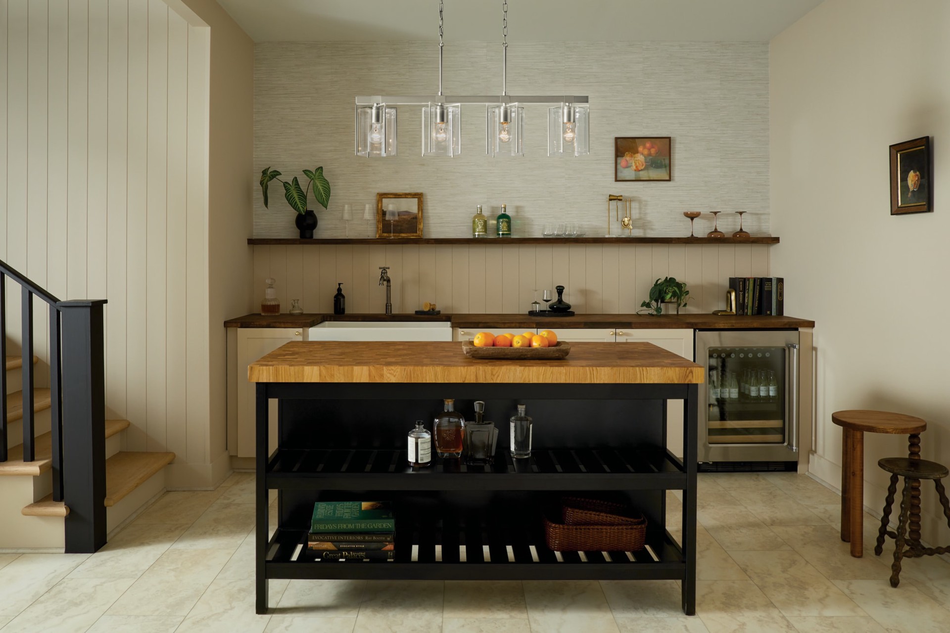 slide 4 of 6, Kichler Birk 4 -Light Matte Black Farmhouse Clear glass Linear Large Hanging Kitchen island light, 1 ct