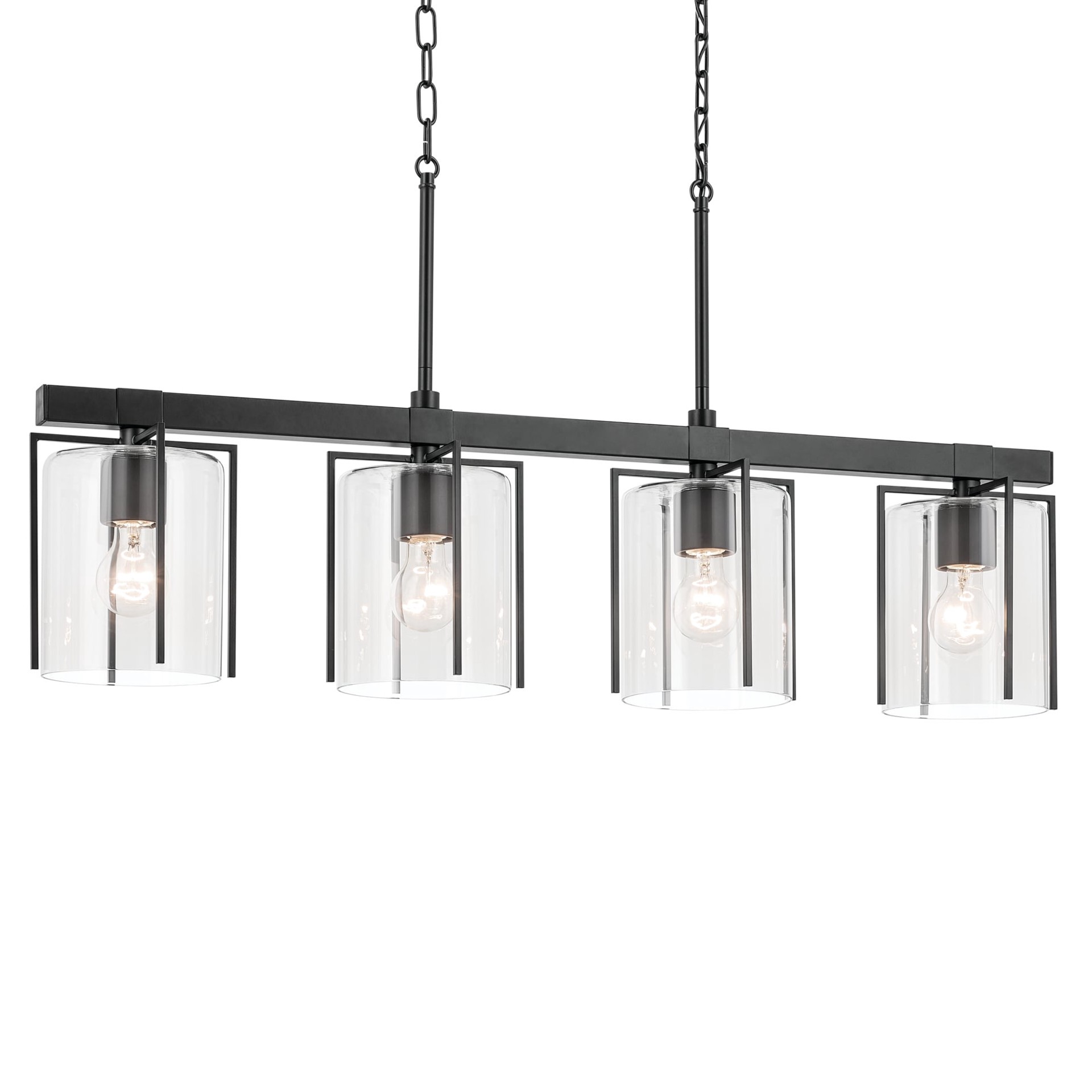 slide 5 of 6, Kichler Birk 4 -Light Matte Black Farmhouse Clear glass Linear Large Hanging Kitchen island light, 1 ct