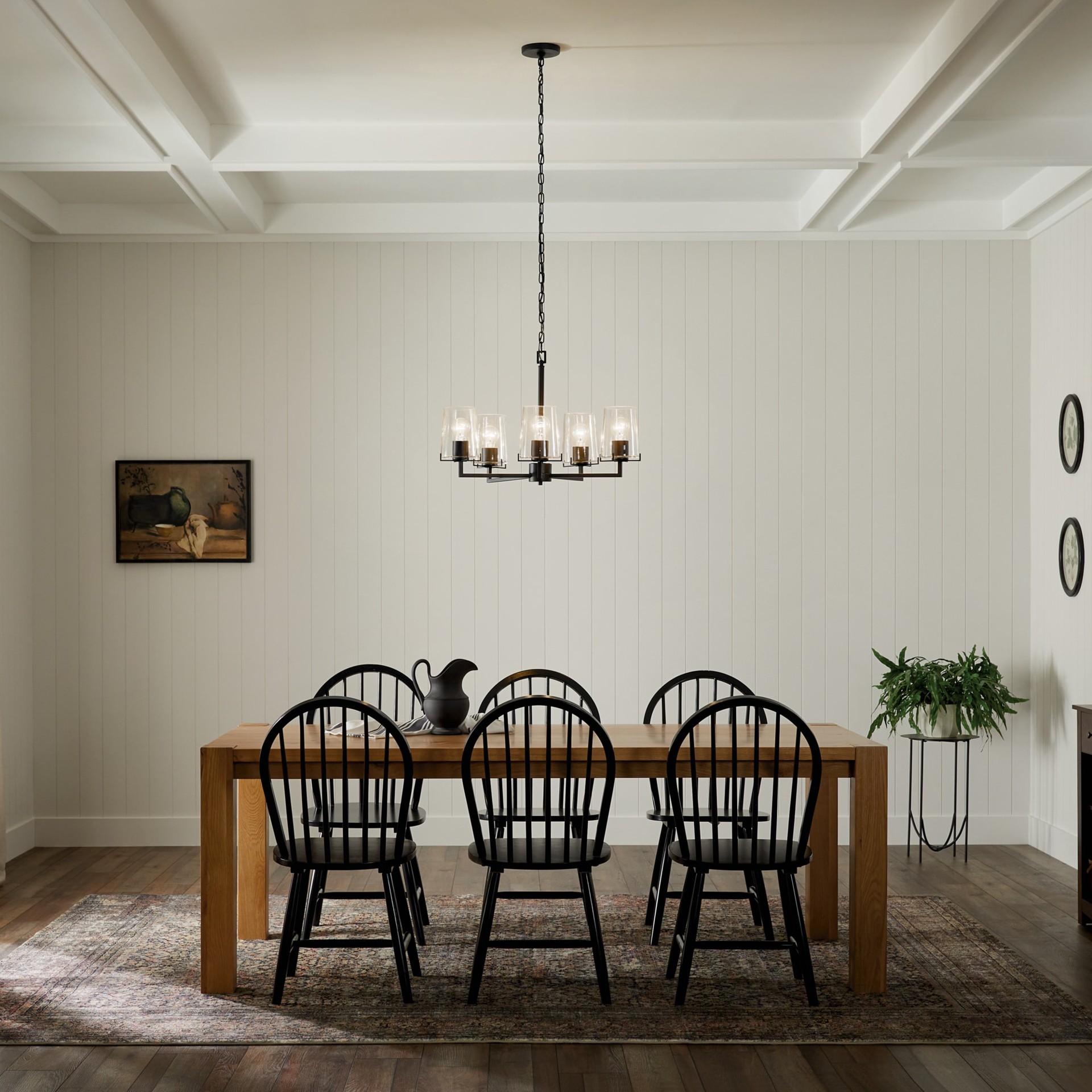 slide 2 of 6, Kichler Birk 5 -Light Black Farmhouse For Use in Bedrooms, Dining Rooms, Foyers, Kitchens, Living Rooms Chandelier, 1 ct