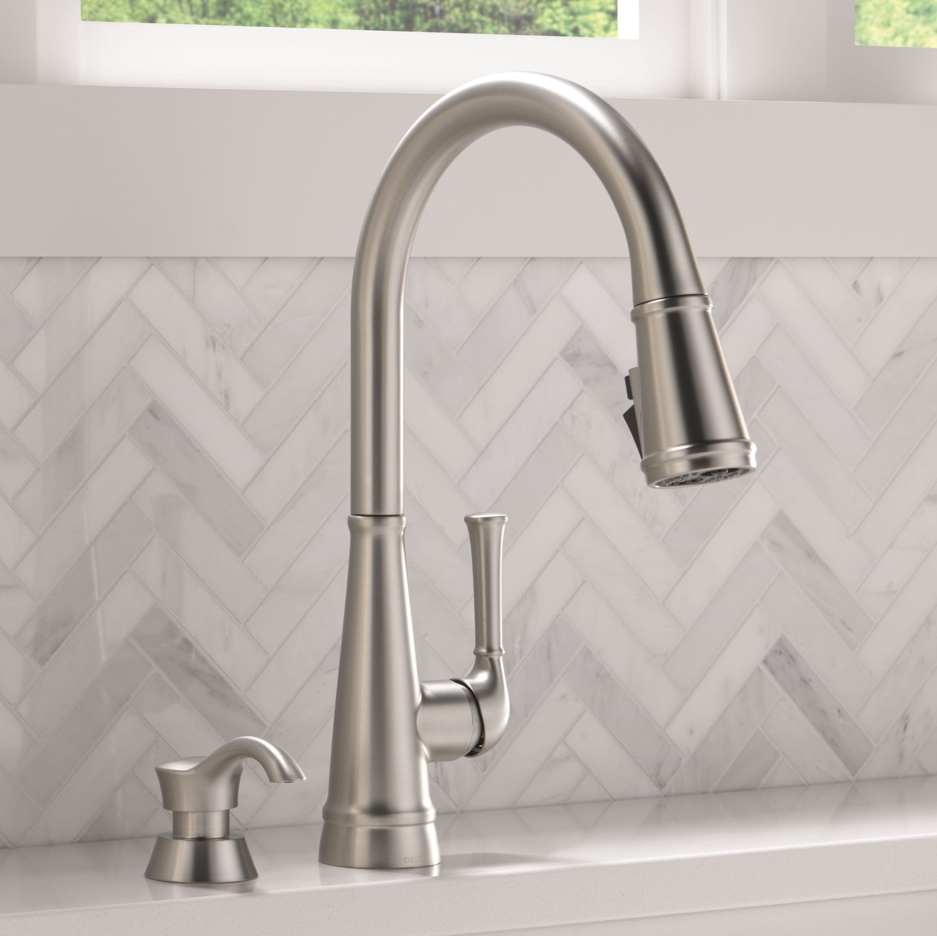 slide 1 of 6, Delta Alpen SpotShield Stainless Steel Single Handle Deck-mount Pull-down Kitchen Faucet with Sprayer (Includes Deck Plate) (Includes Soap Dispenser), 1 ct