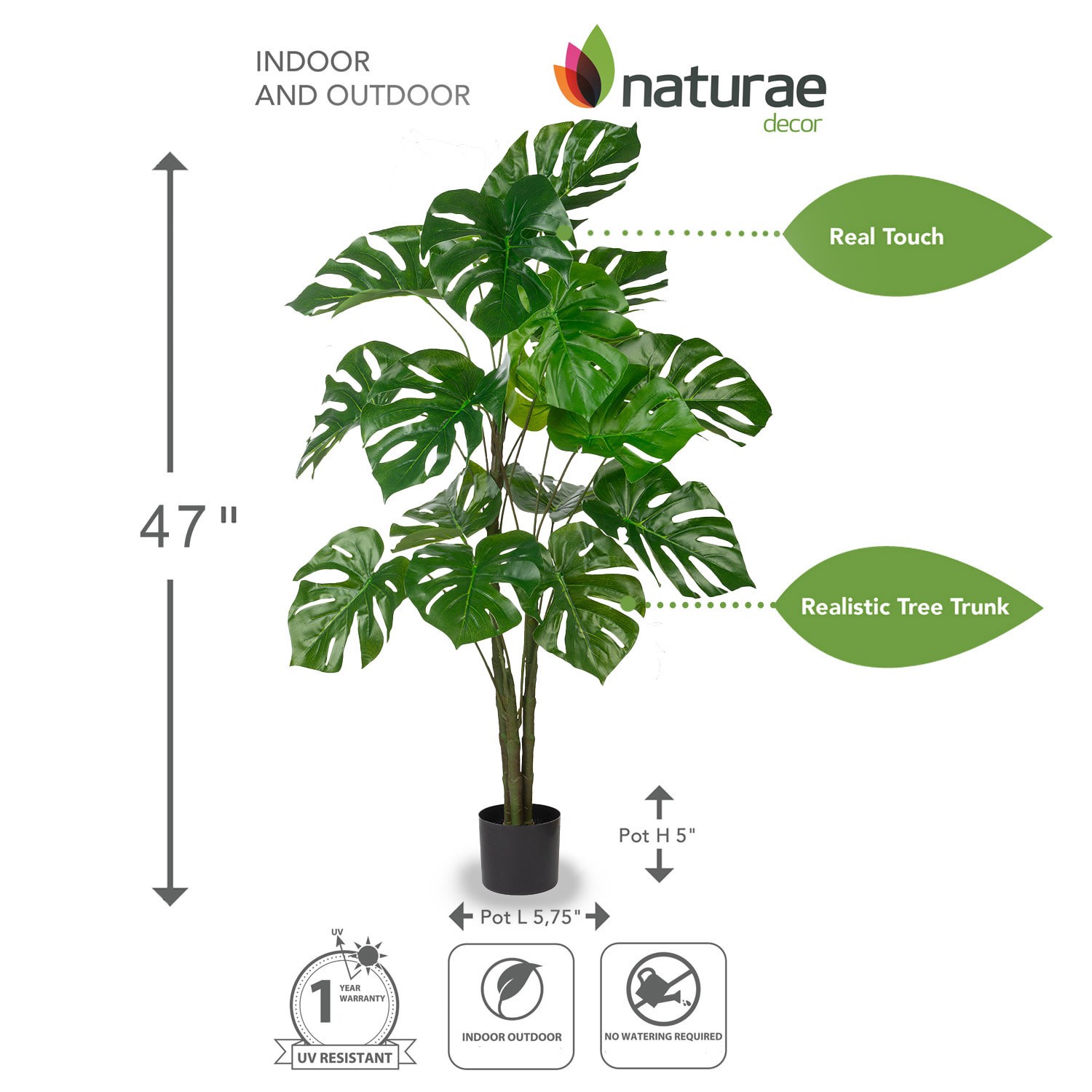 slide 3 of 6, naturae decor 47-in Green Indoor/Outdoor Floor Monstera Artificial tree, 1 ct