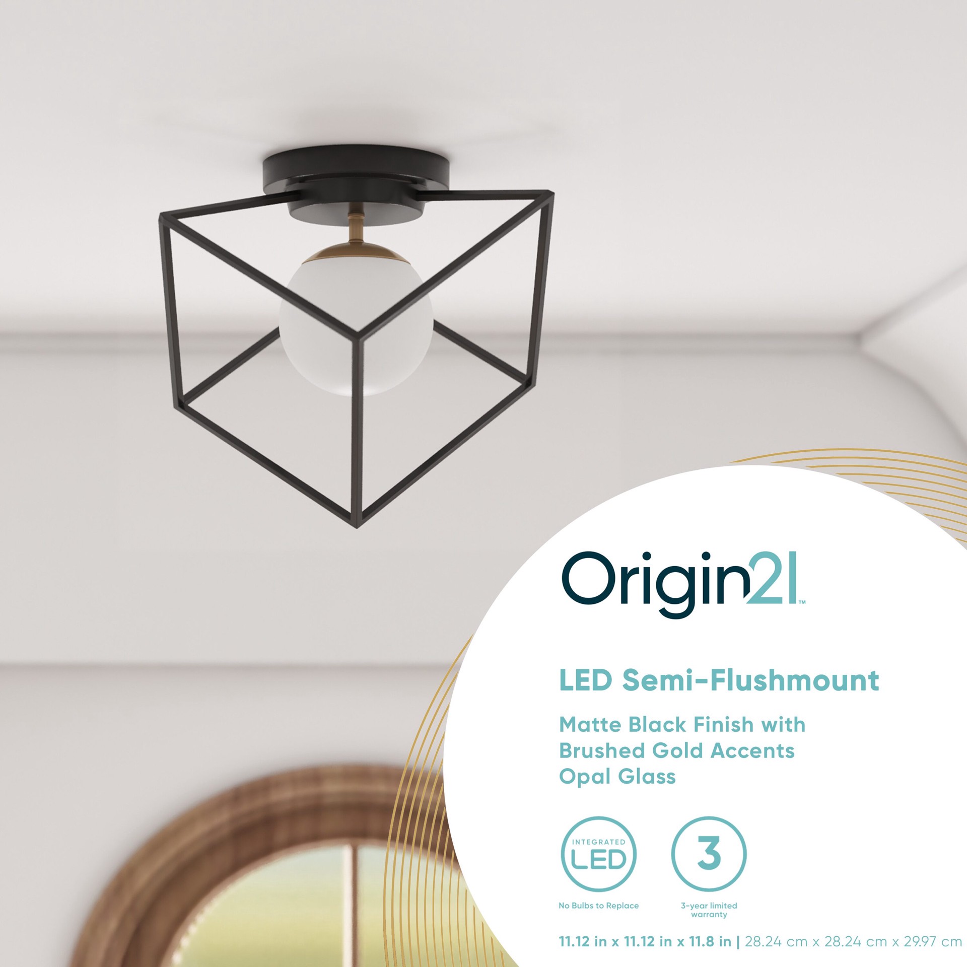 slide 2 of 6, Origin 21 Maren 1 -Light 11.12-in Matte Black Integrated LED Semi Flush Mount Light, 1 ct