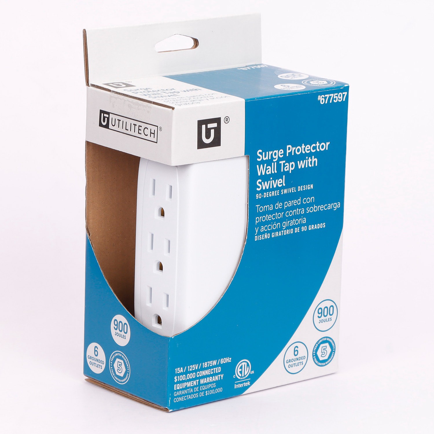 slide 2 of 6, Utilitech 6 -Outlet 900 Joules 1875 -Watts 1875VA White Indoor AC Surge Protector, 1 ct